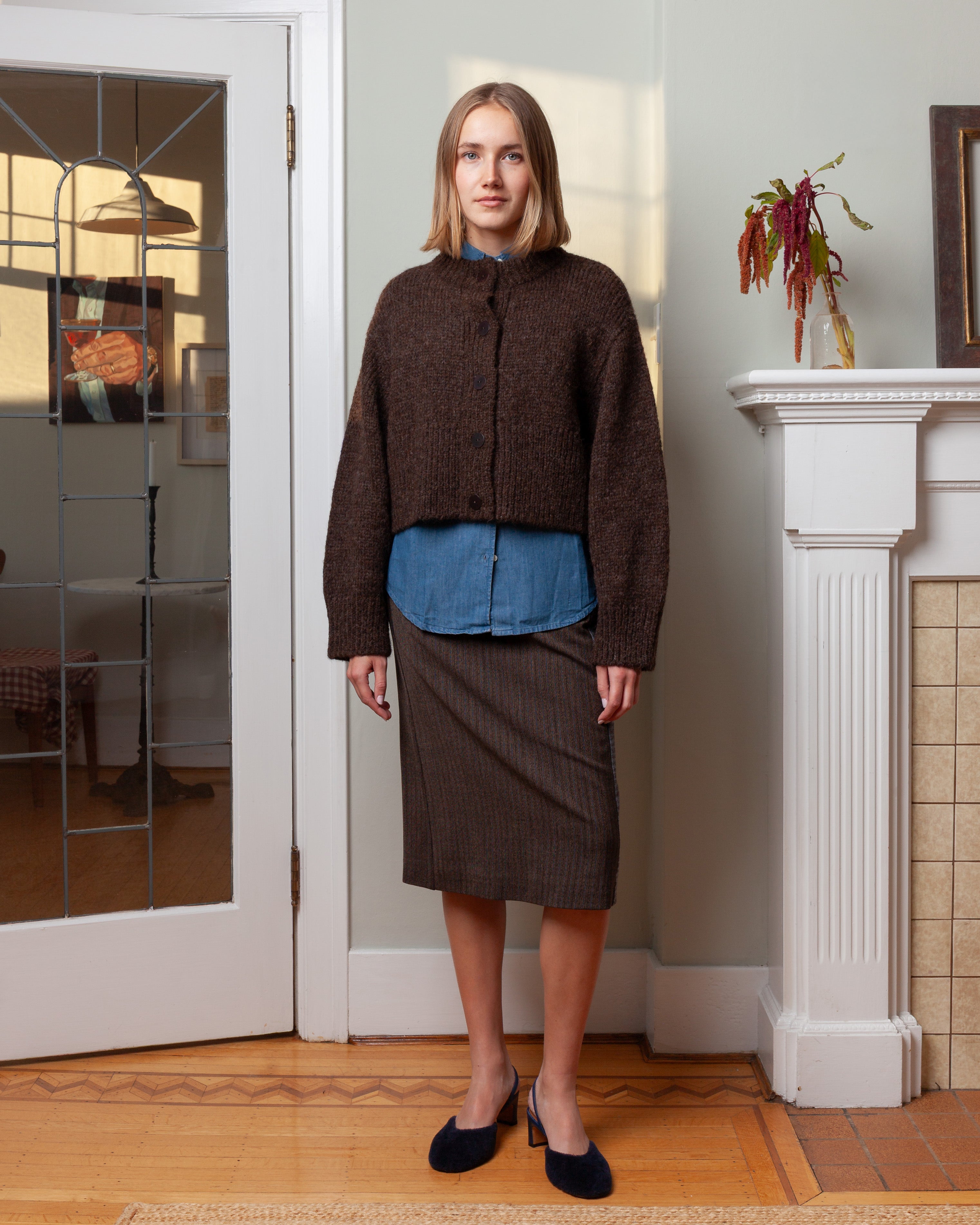 3 Threads Round Neck 5 Button Cardigan - Dark Brown