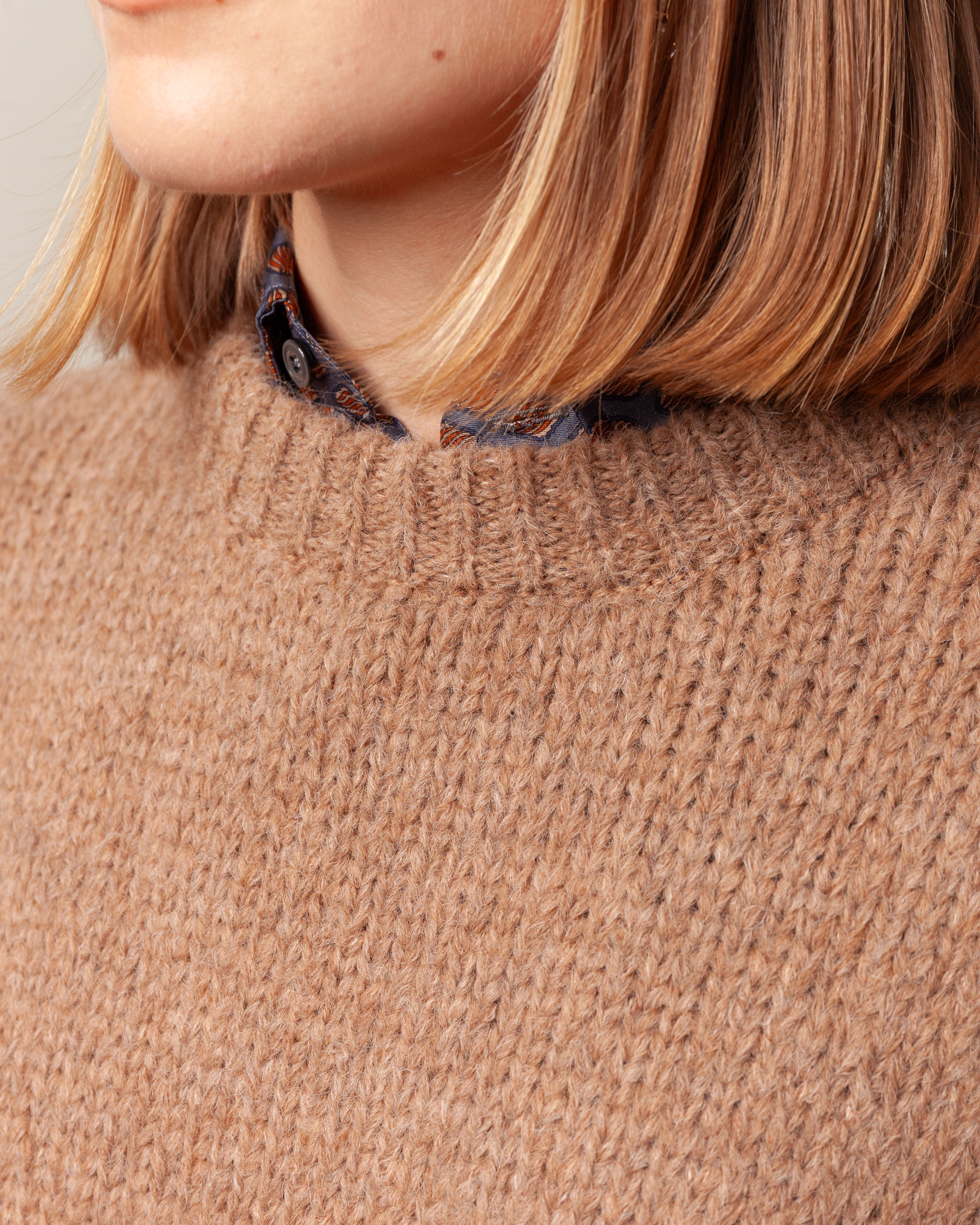 3 Threads Round Neck w/Rib L.S. Sweater - Camel