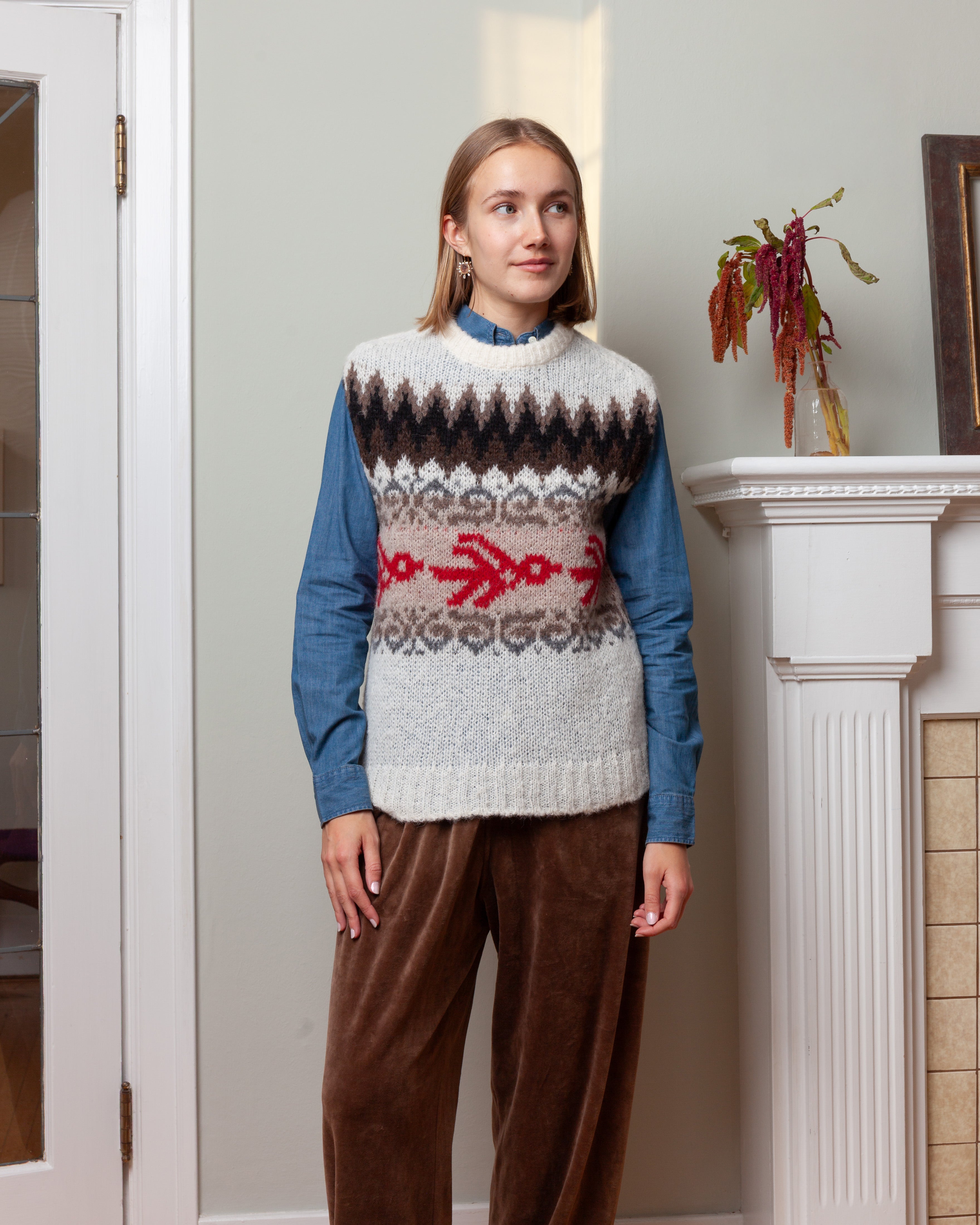 Round Neck Sleeveless Fairisle Pullover - Ivory