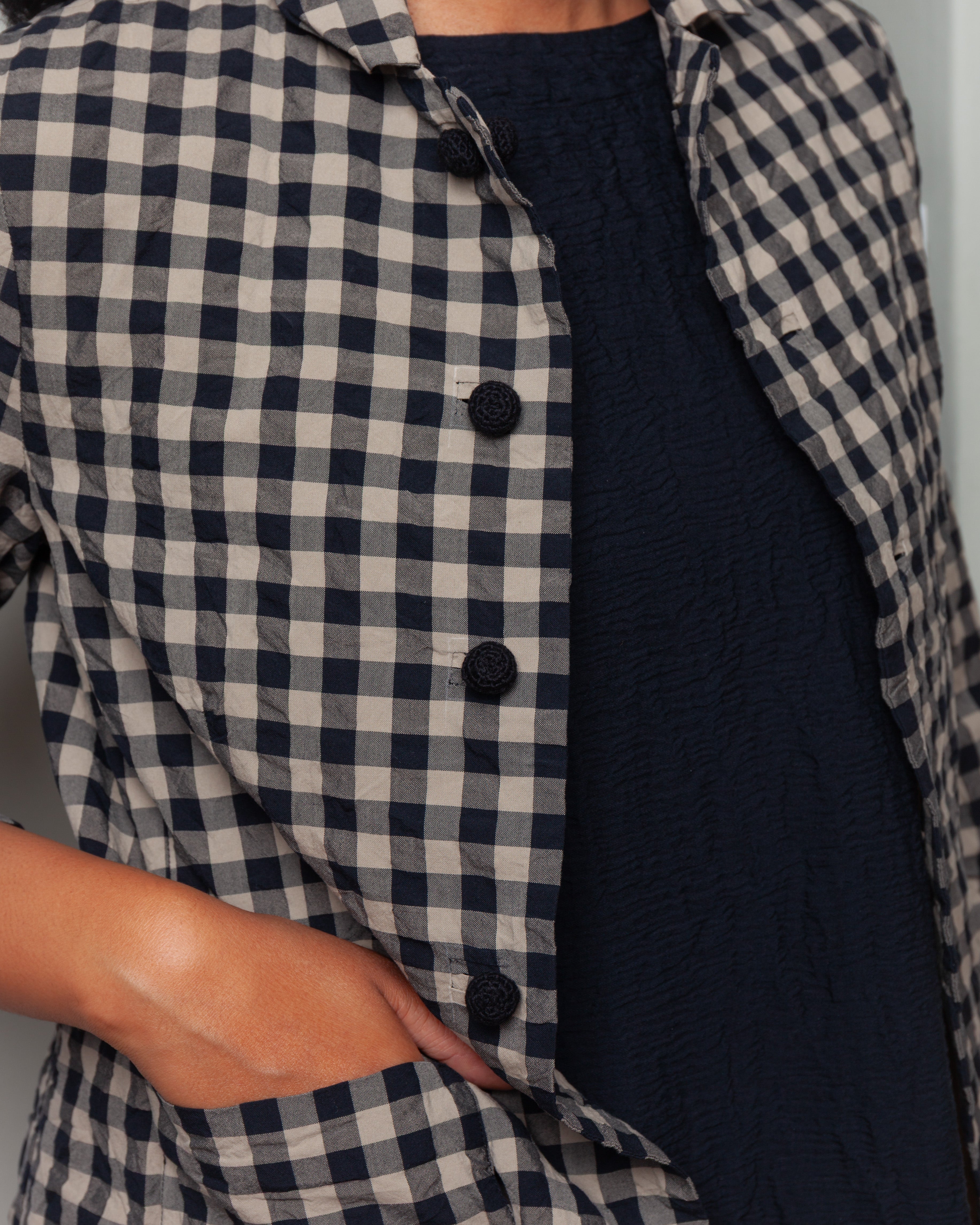 Daniela Gregis-Giacca Jacket Cavallo Donna Bianco Lavata - Black Natural Check-Jackets-Boboli-Vancouver-Canada