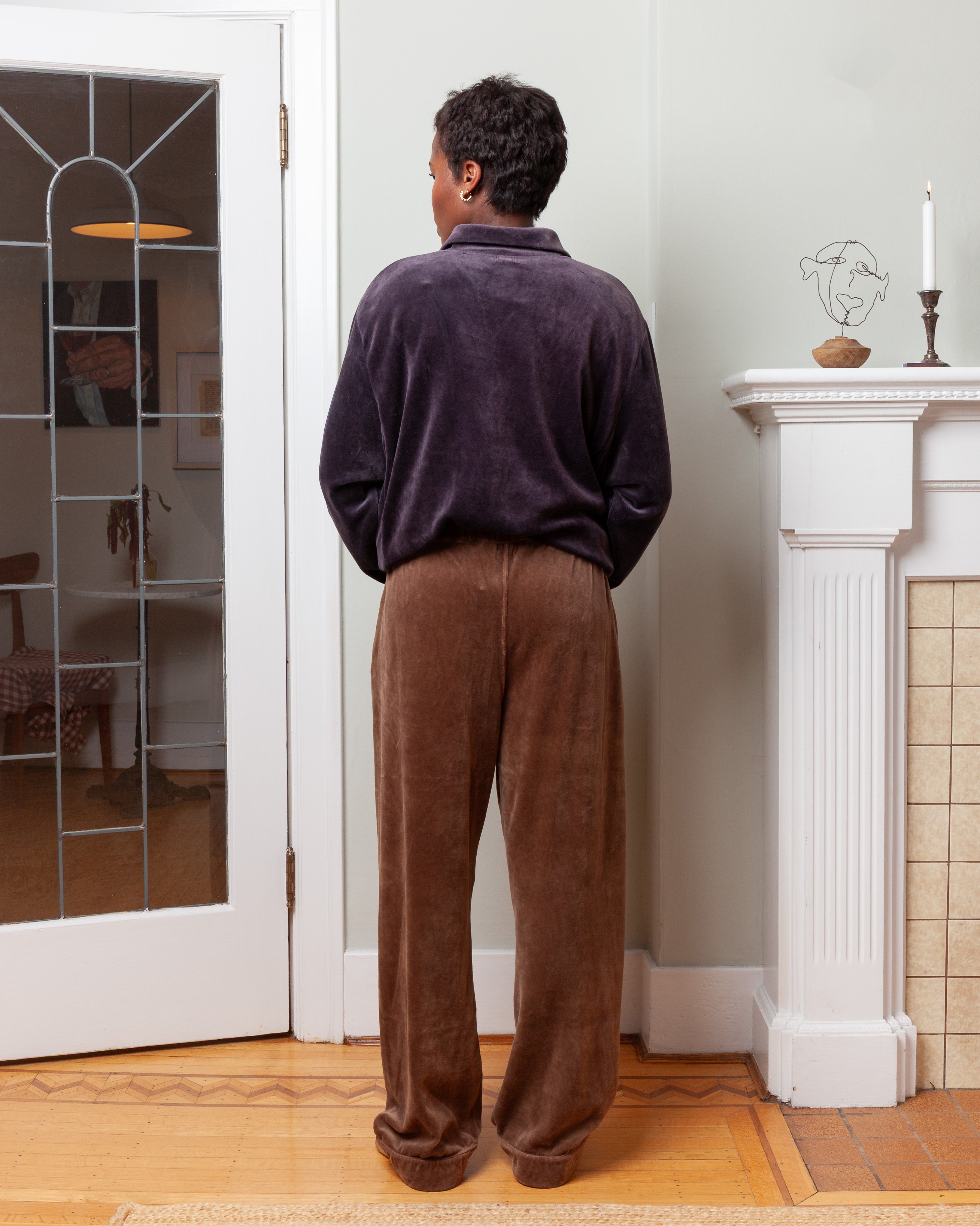 Velvet Flat Collar Top - Washed Black