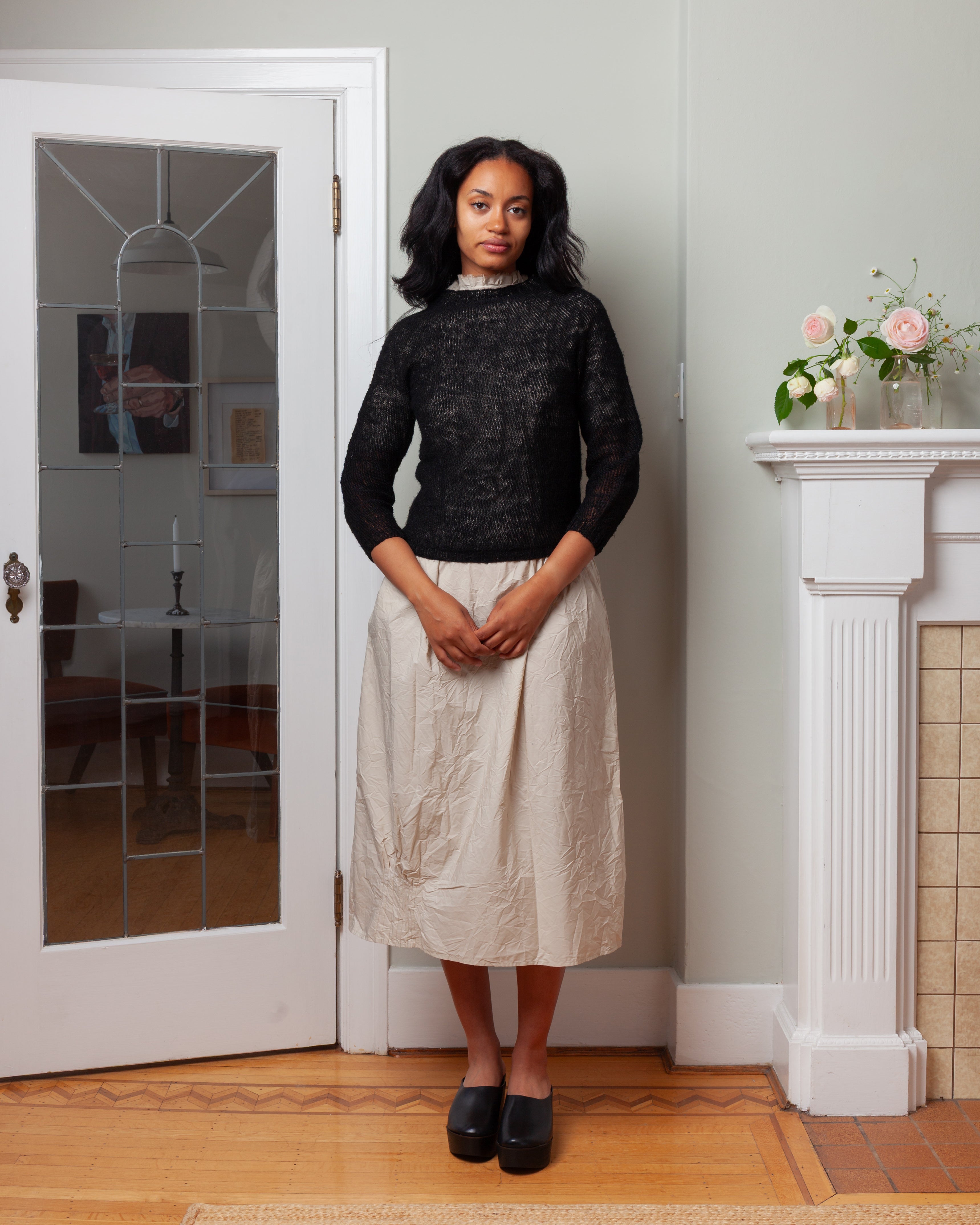 Daniela Gregis-Girocollo Hand-Knitted Crew-Neck Sweater Oceano - Black-Sweaters-Boboli-Vancouver-Canada
