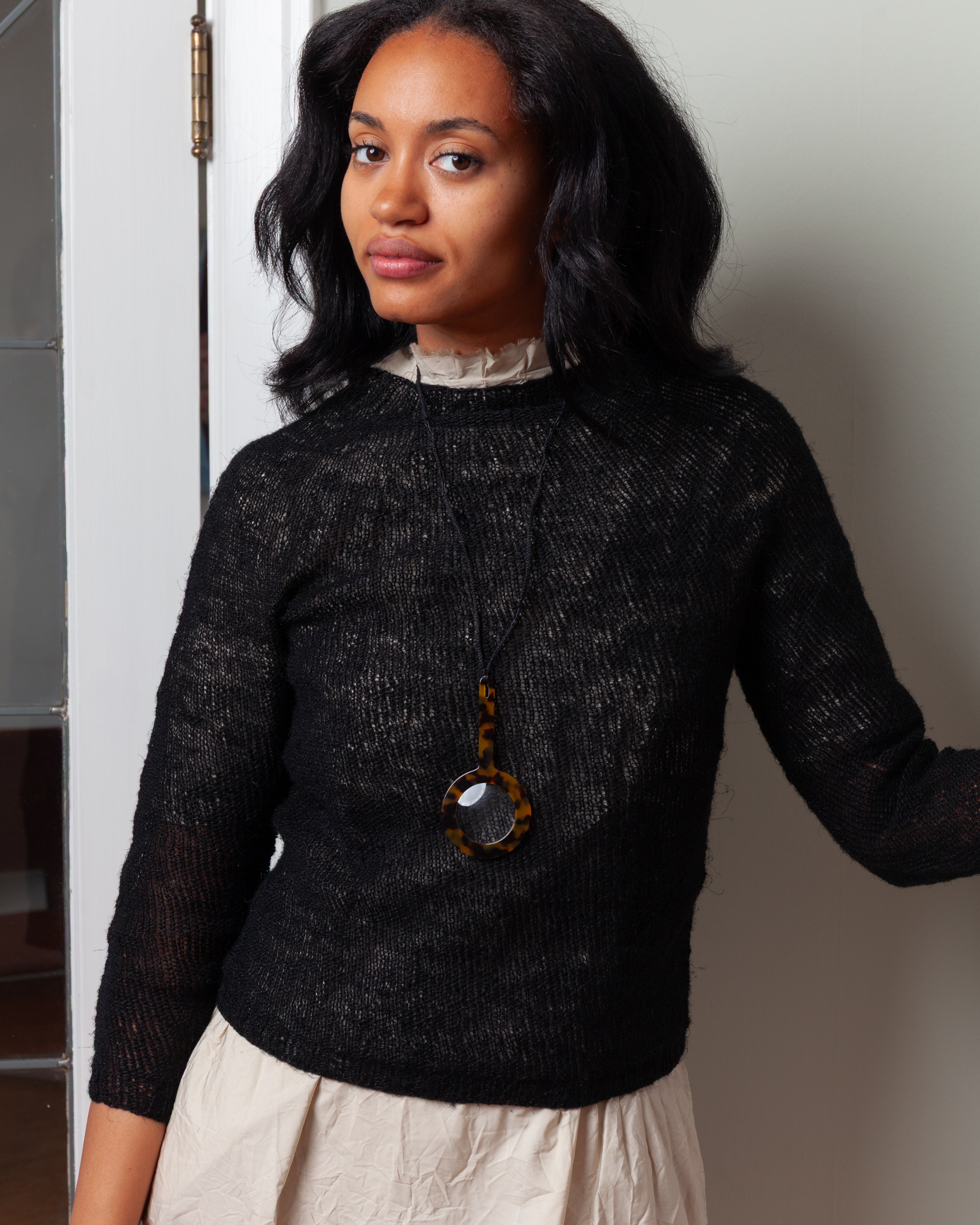 Daniela Gregis-Girocollo Hand-Knitted Crew-Neck Sweater Oceano - Black-Sweaters-Boboli-Vancouver-Canada