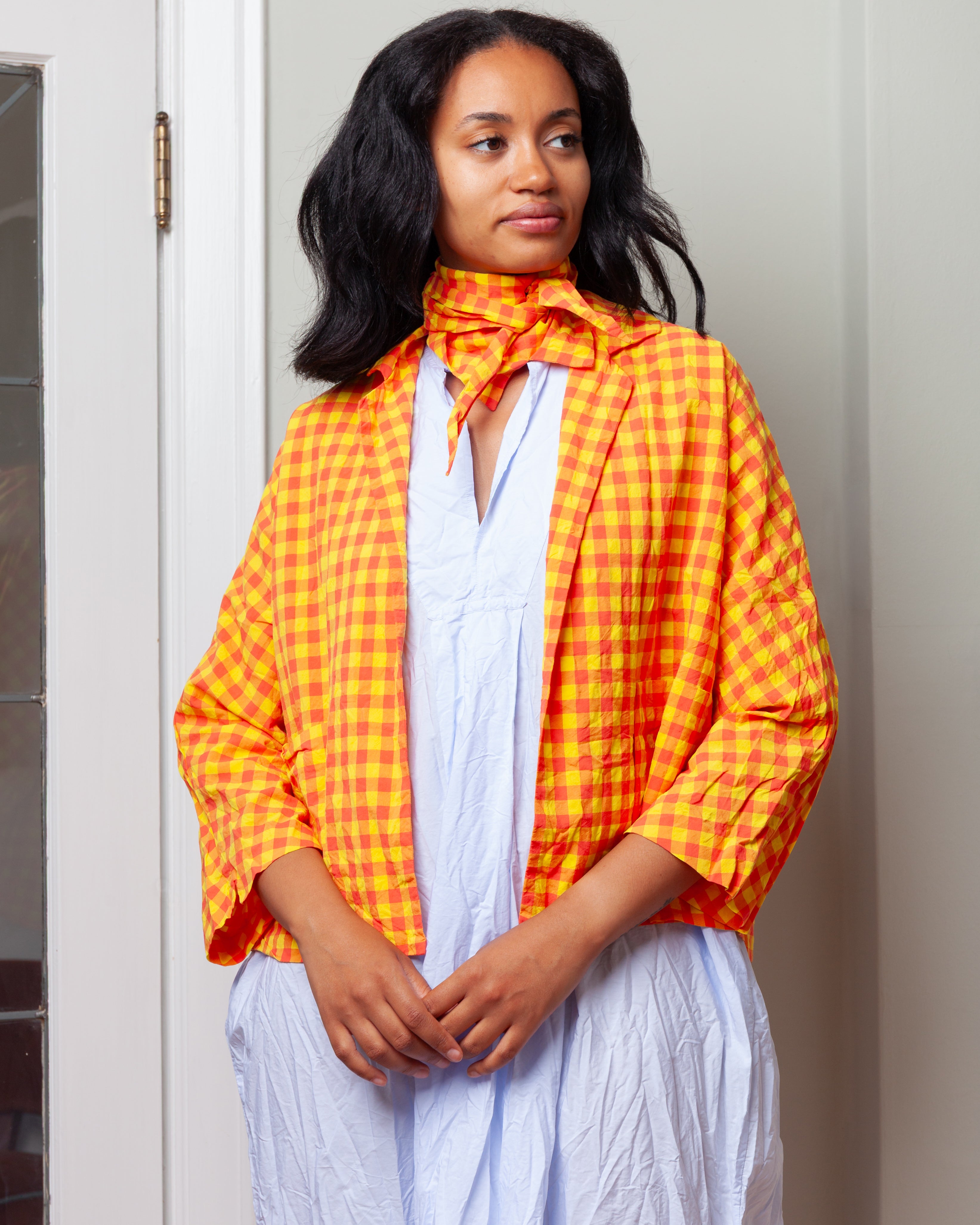 Daniela Gregis-Giacca Jacket Peonia Bianco Lavata - Pink Yellow Check-Jackets-Boboli-Vancouver-Canada