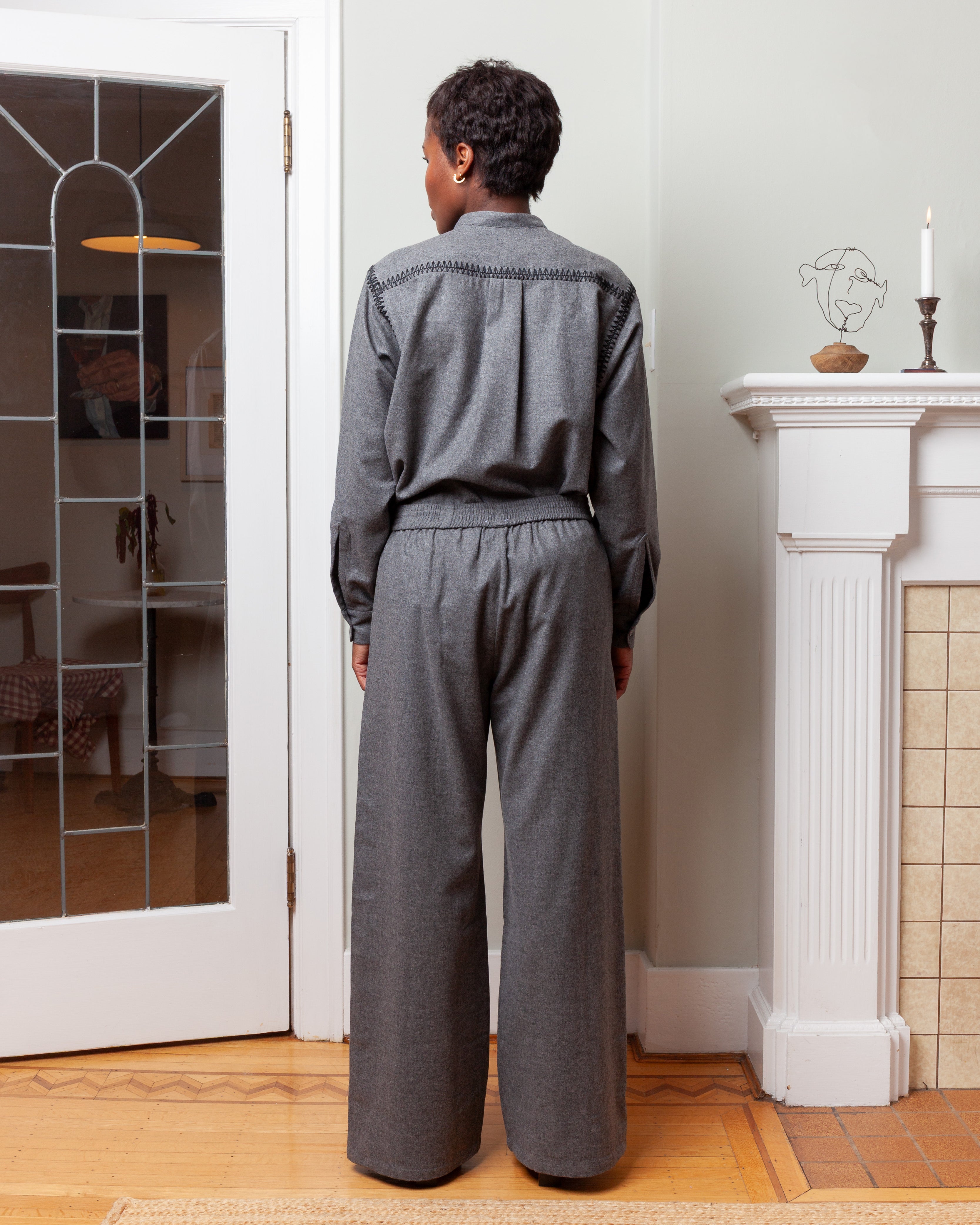 Embroidered Marocaine Pyjama - Charcoal Wool