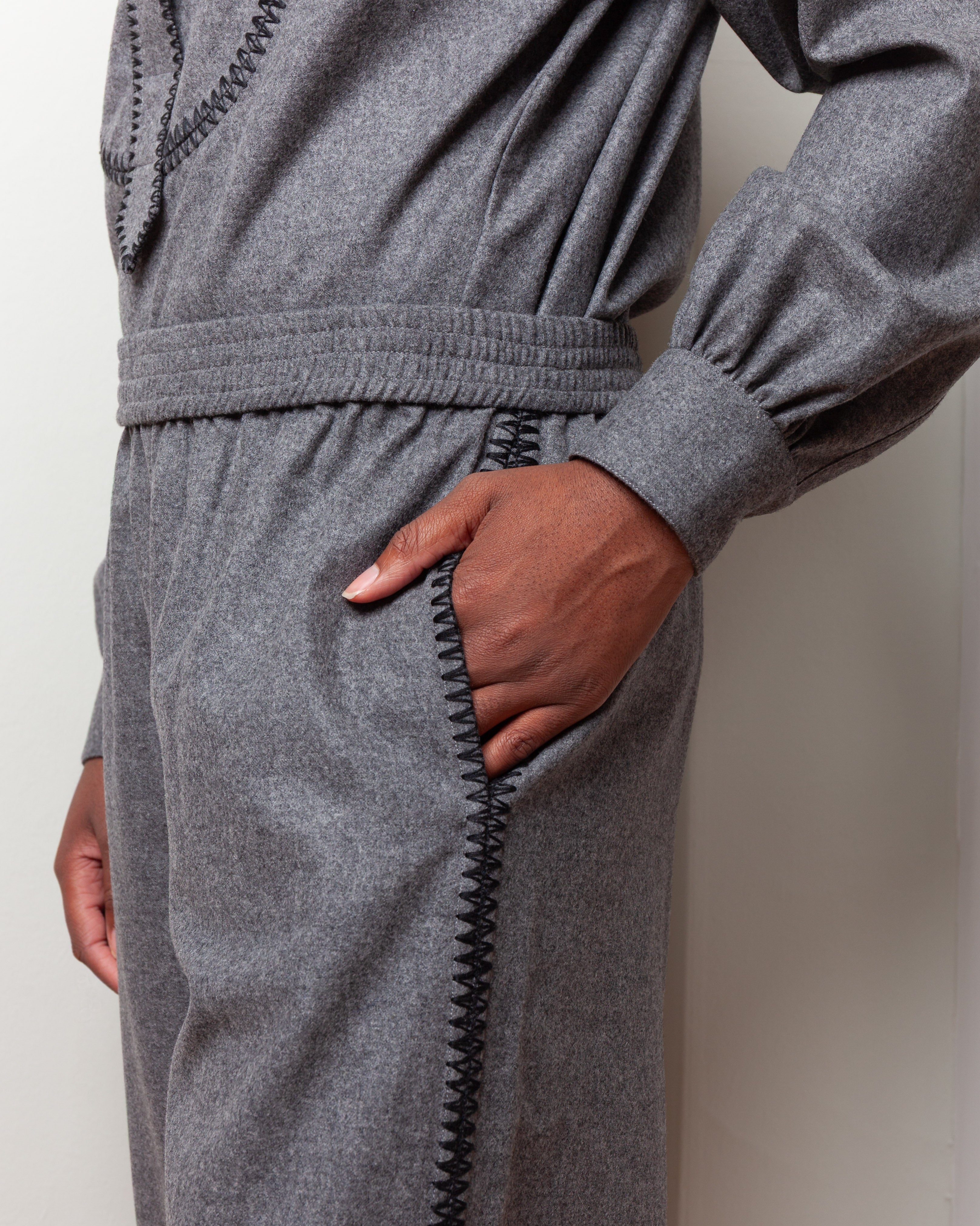Embroidered Marocaine Pyjama - Charcoal Wool
