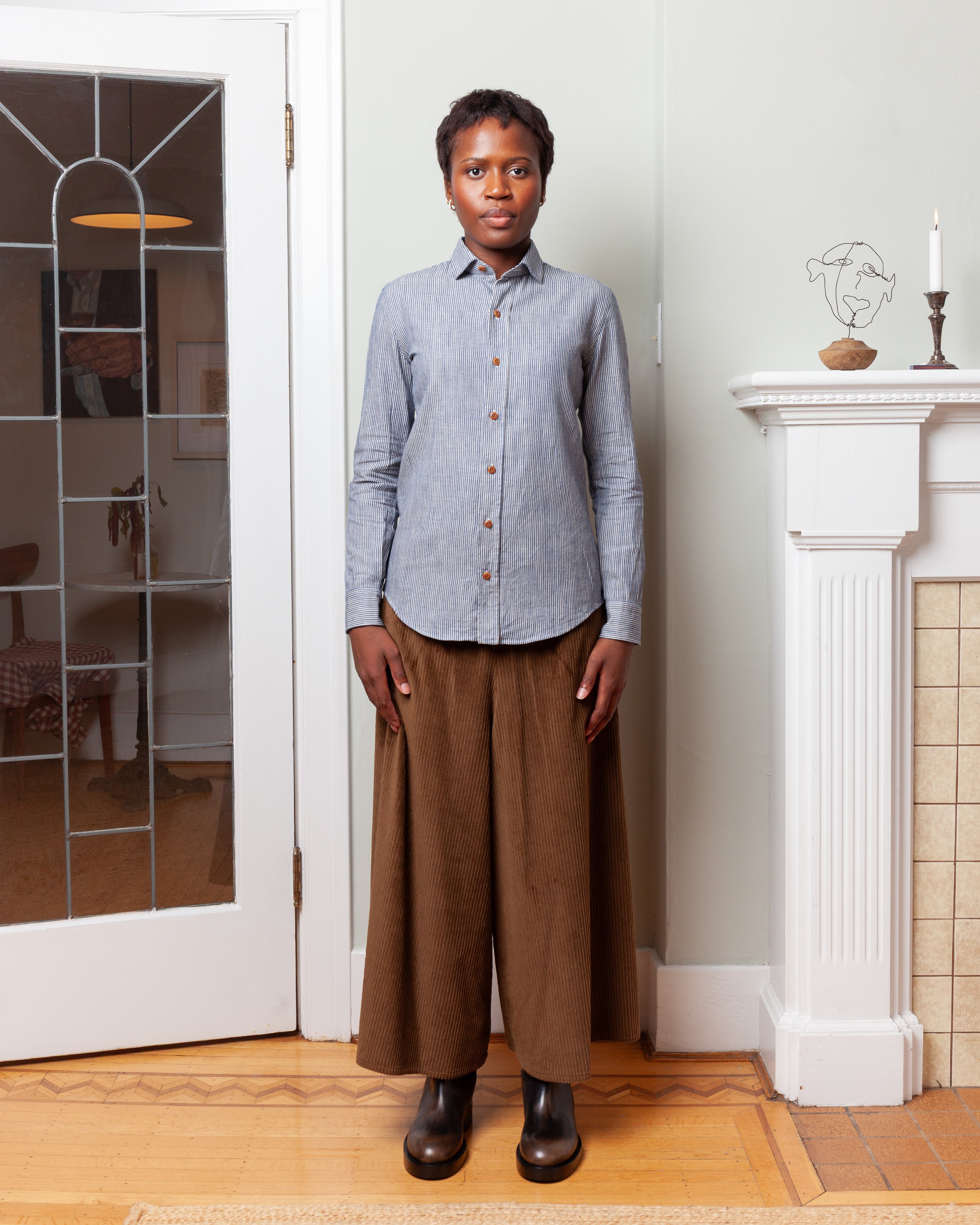 Striped Cotton Shirt - White/Blue Striped