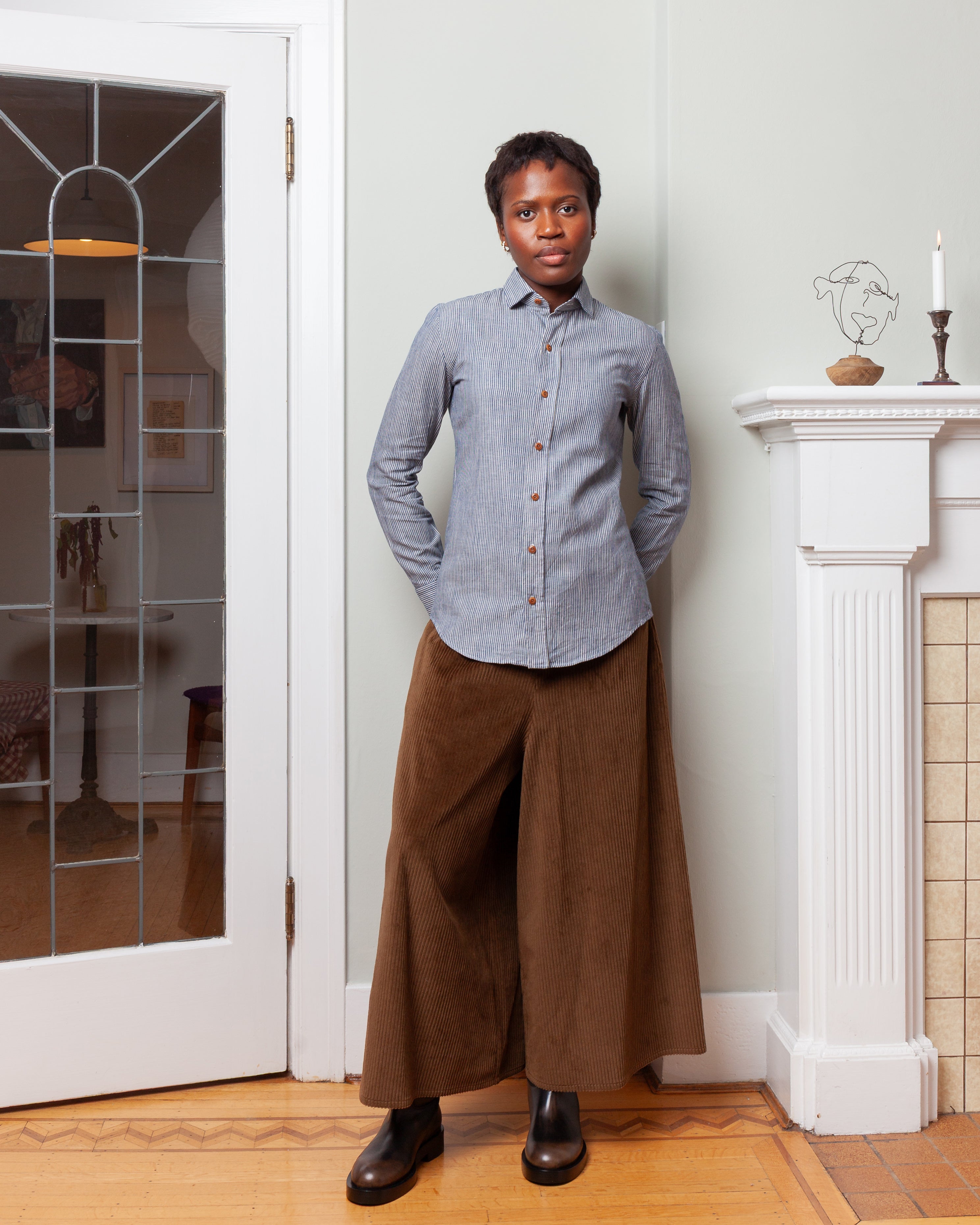 Striped Cotton Shirt - White/Blue Striped