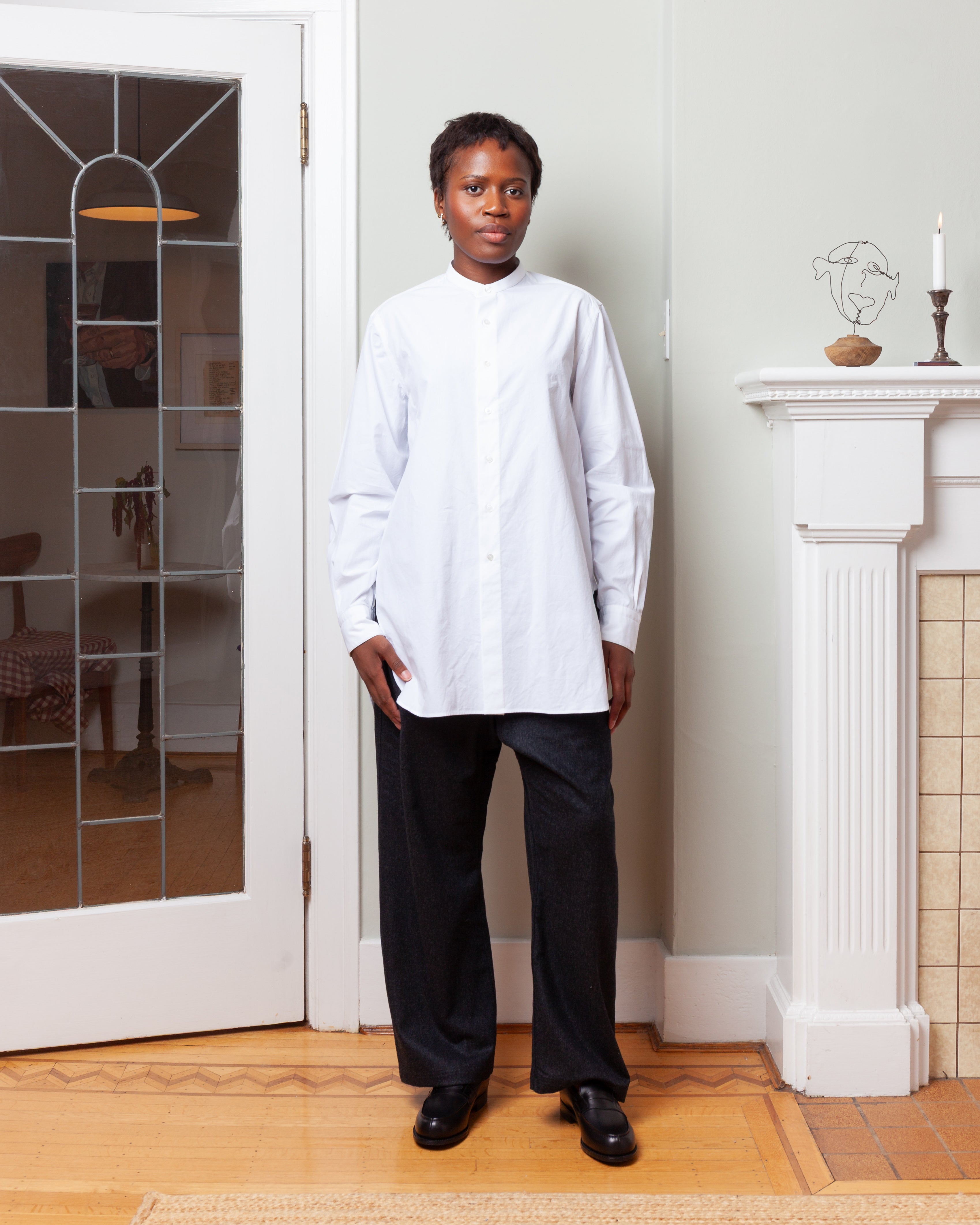 Collarless Shirt - White