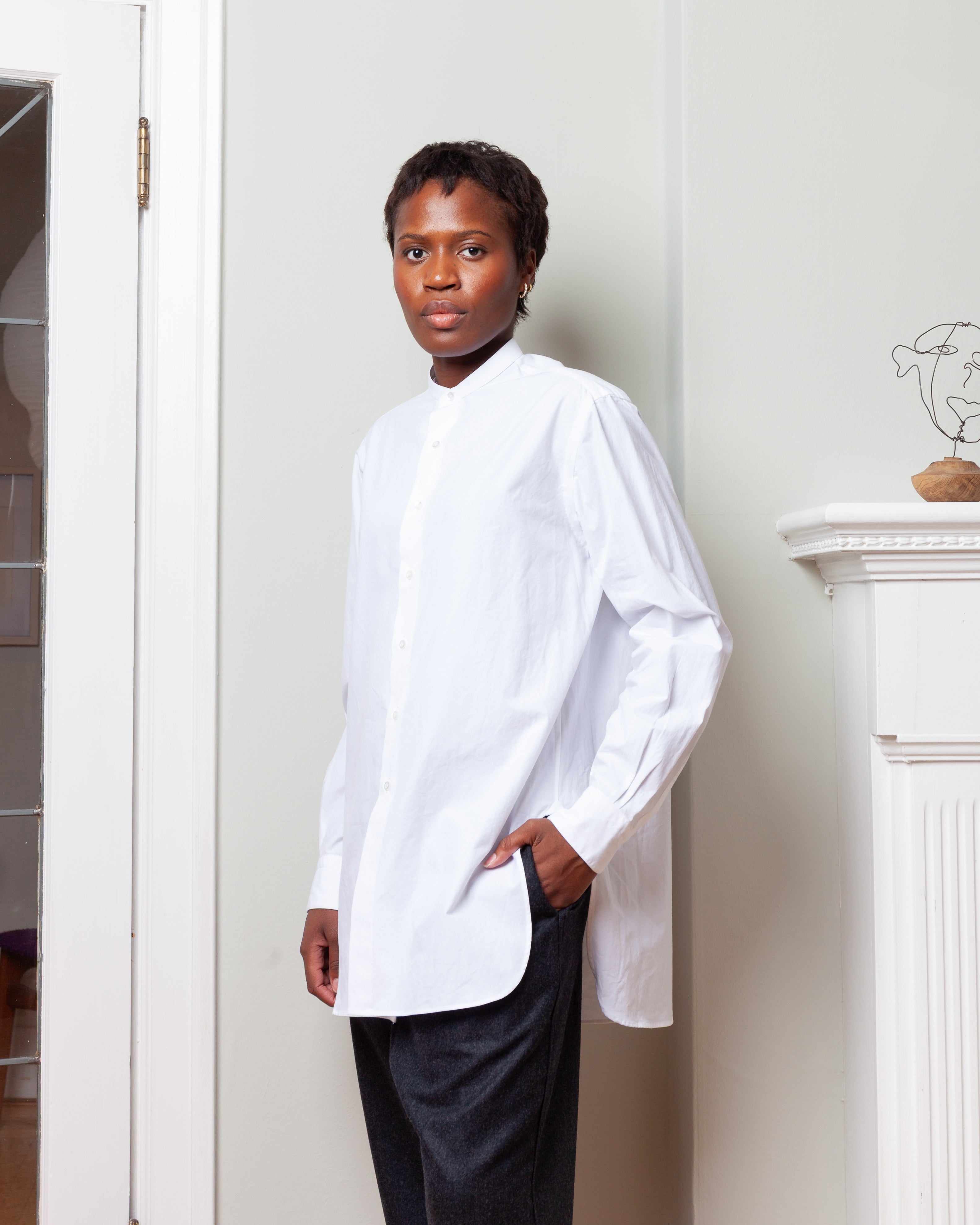 Collarless Shirt - White