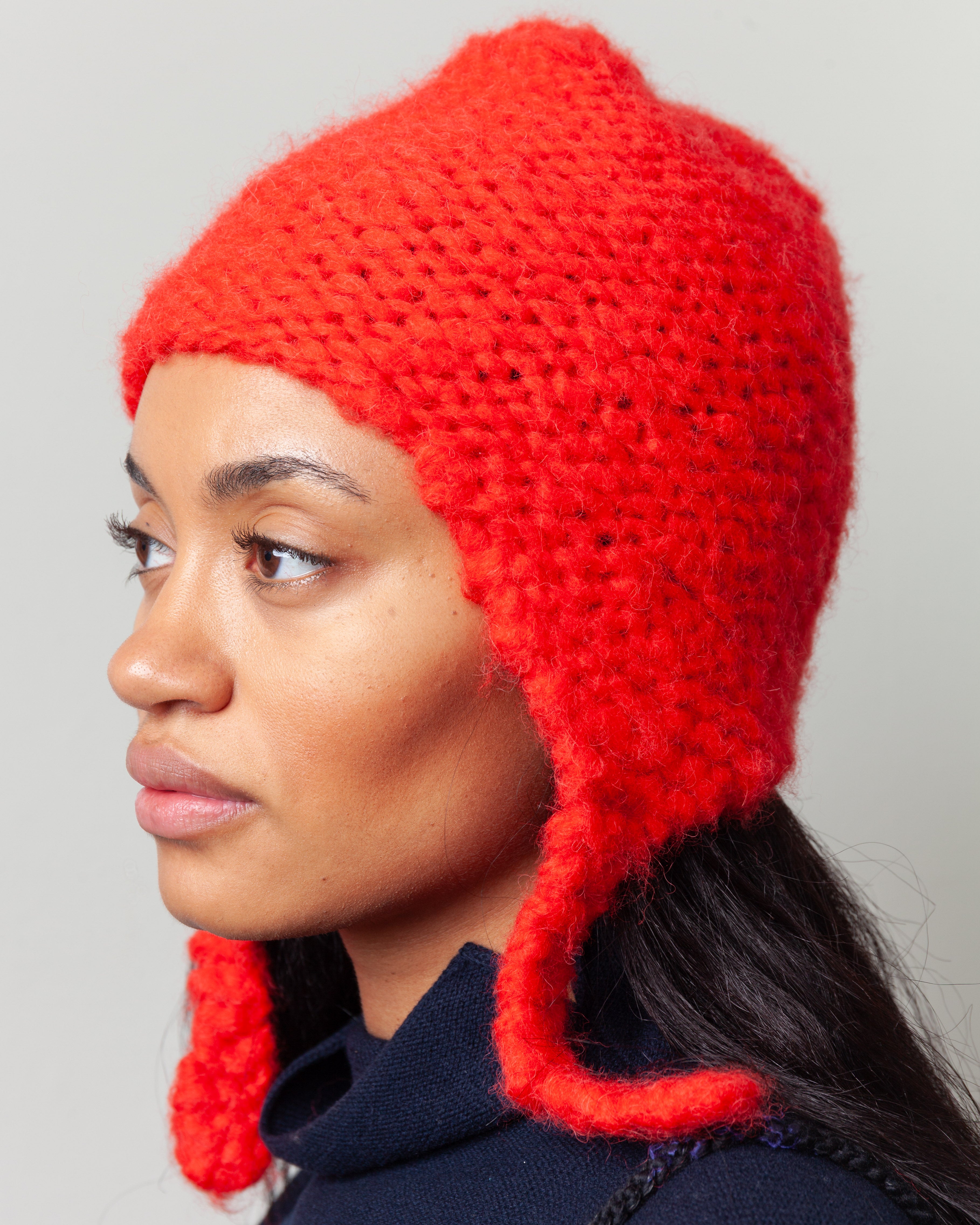 Hand-Knitted Hat - Orange/Red
