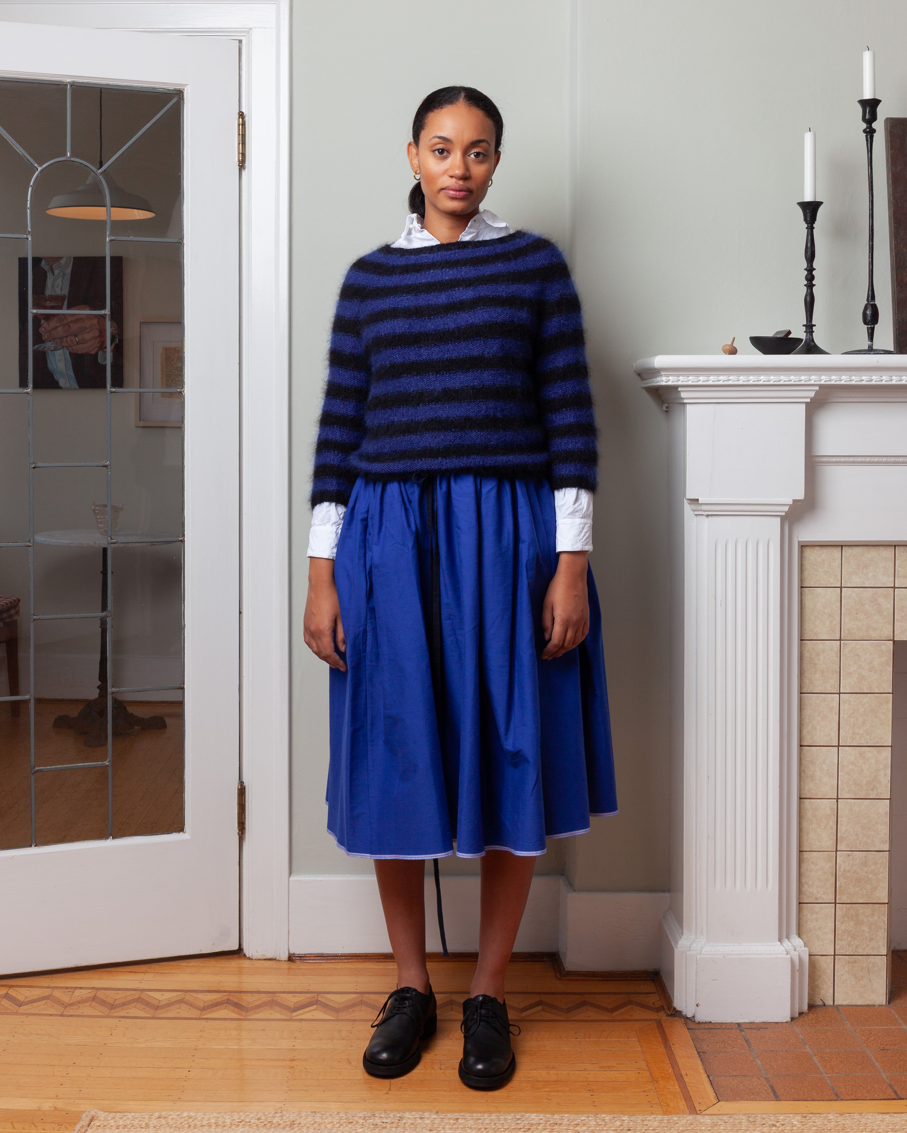 Daniela Gregis-Striped Small Crew Neck Sweater - Black/Electric Blue-Sweaters-Boboli-Vancouver-Canada