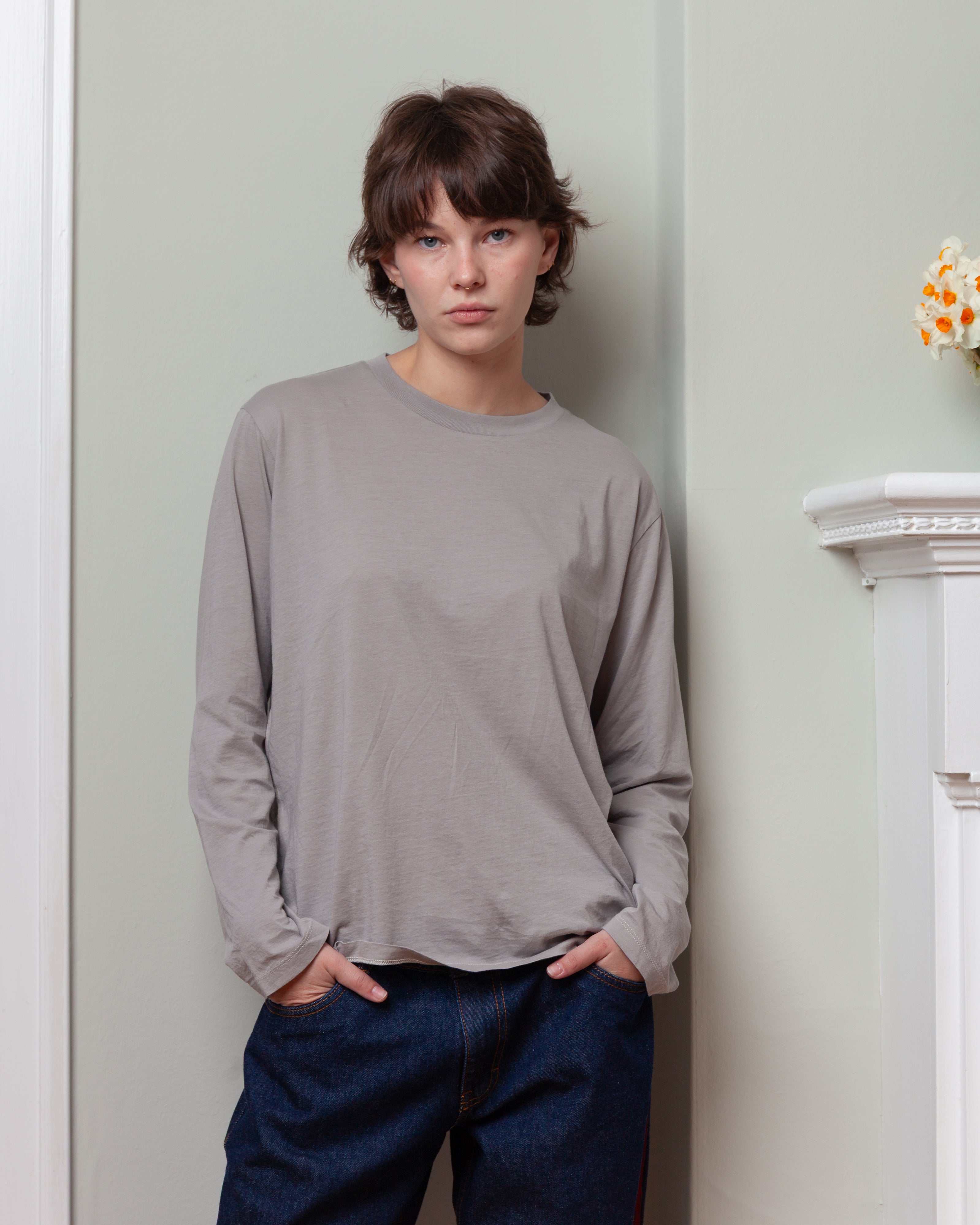 Round Neck L.S. T-Shirt - Gray