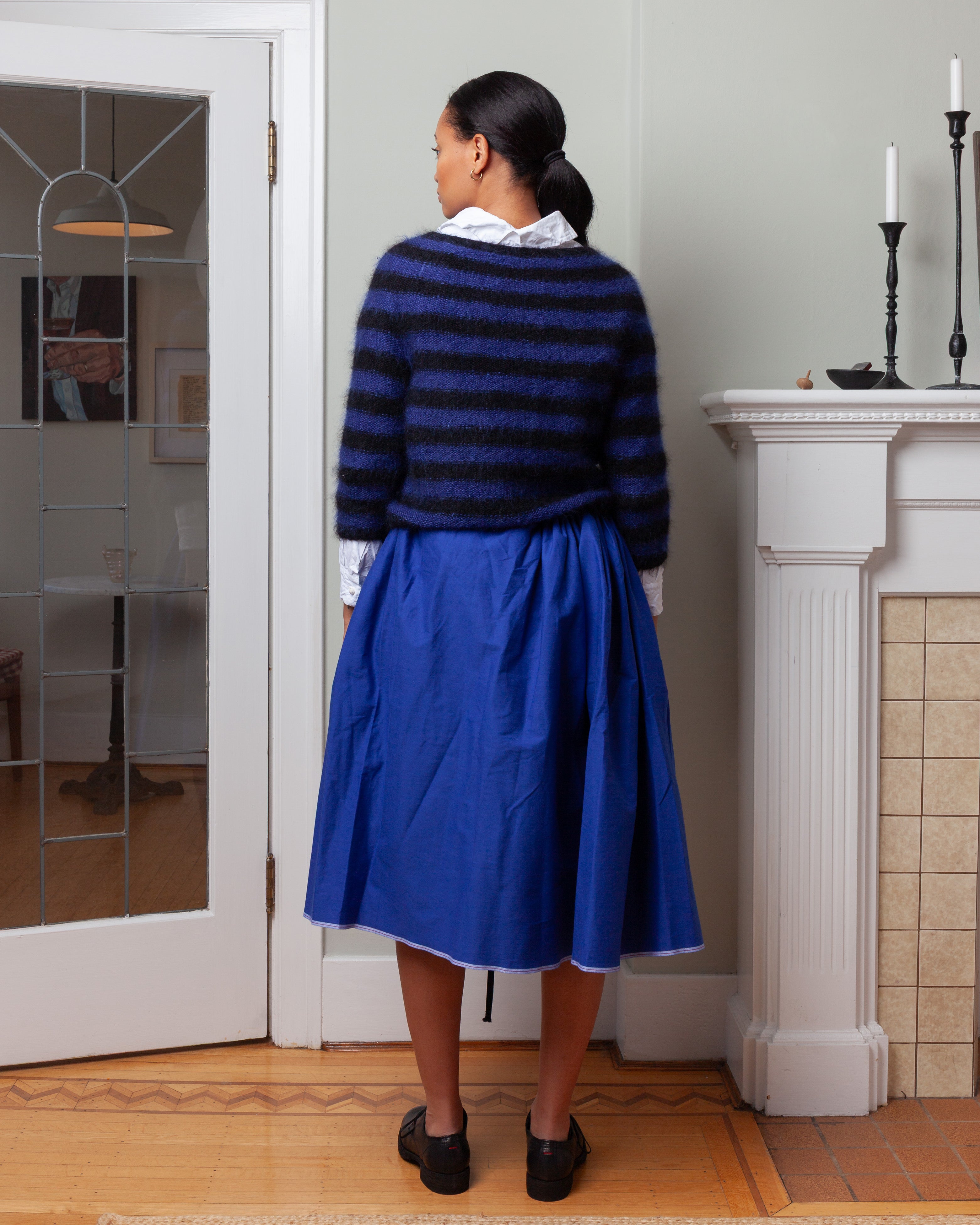 Daniela Gregis-Striped Small Crew Neck Sweater - Black/Electric Blue-Sweaters-Boboli-Vancouver-Canada