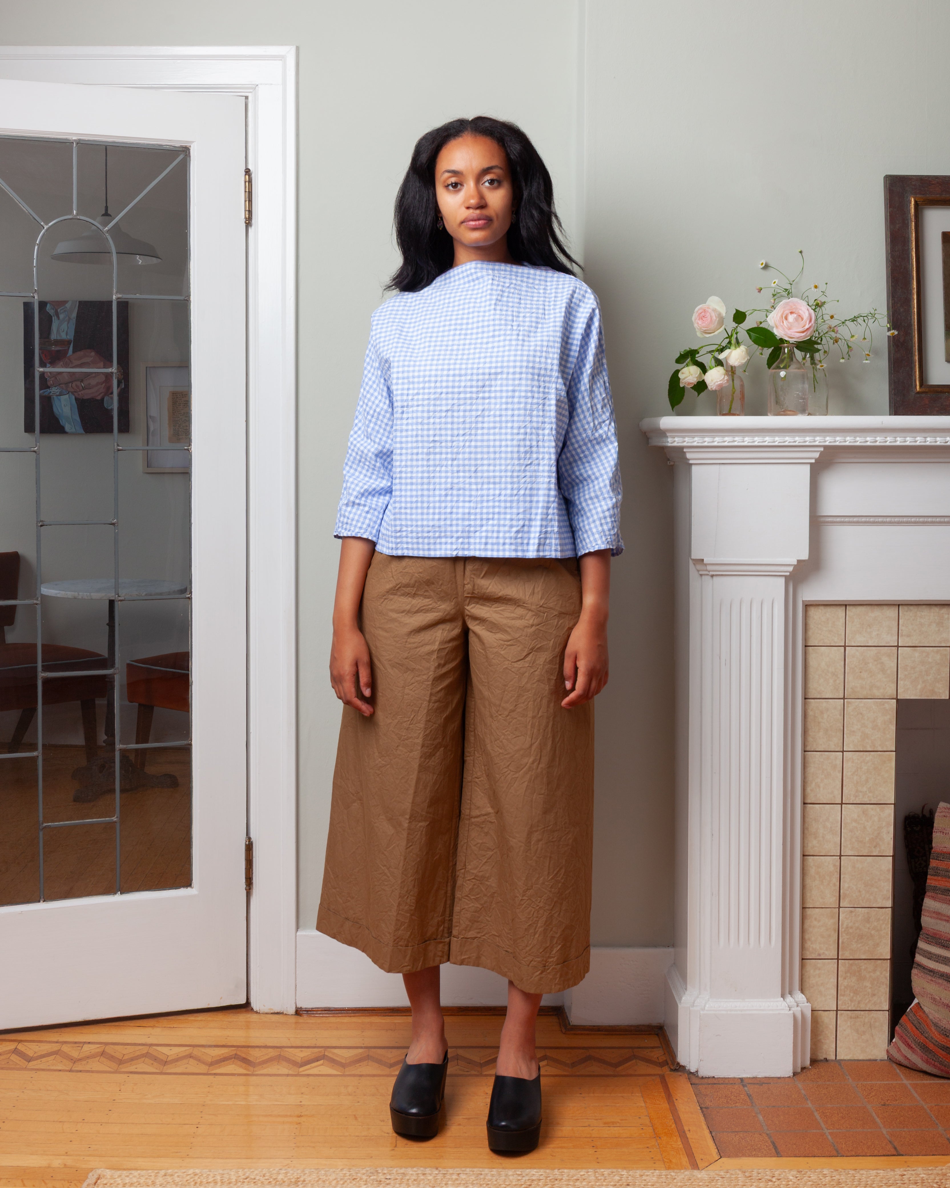 Daniela Gregis-Camicia Shirt Tasca Manica Lunga Lavata - White Light Blue Little Check-Shirts-Boboli-Vancouver-Canada