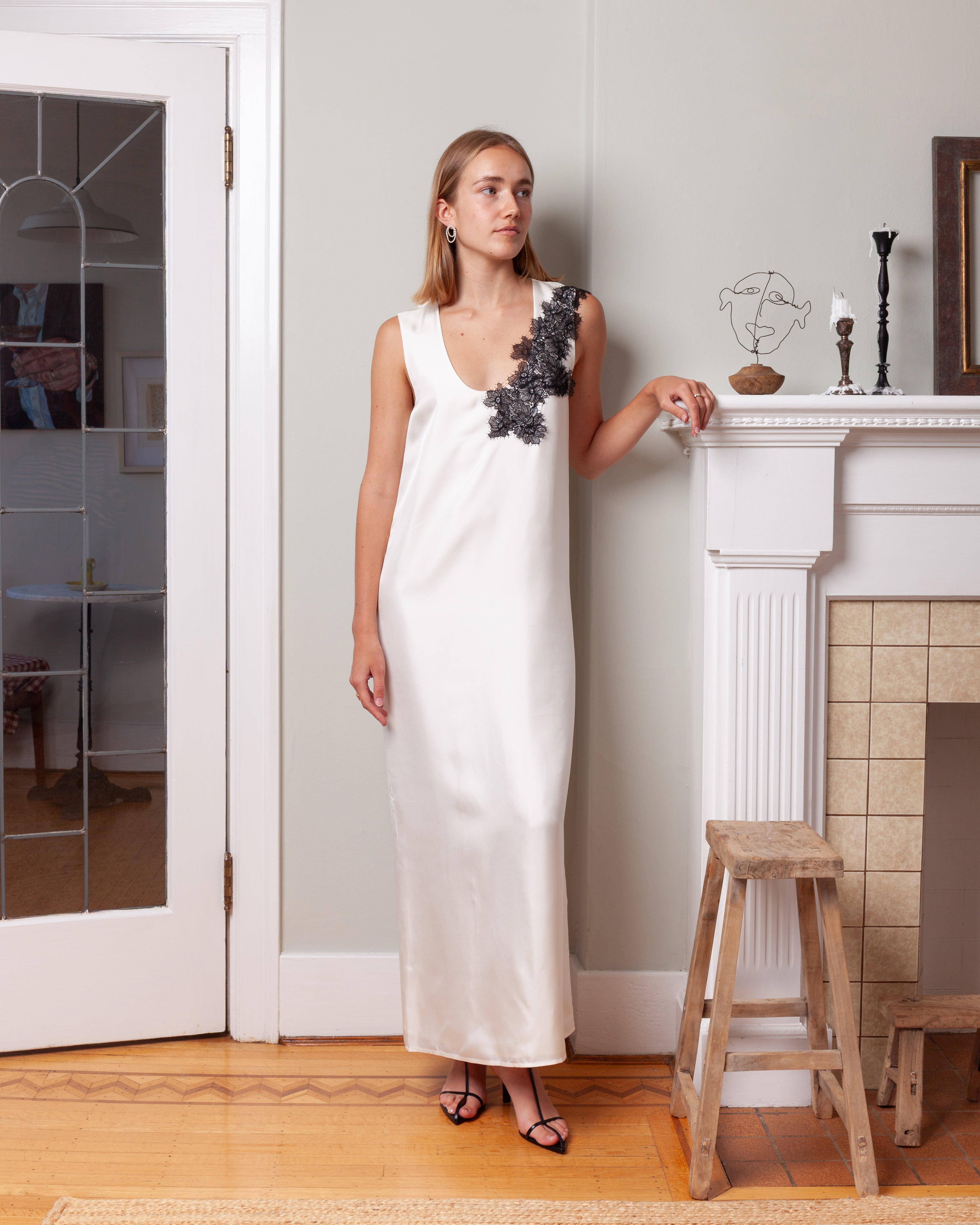 Rohe-Scoop-Neck Silk Lace Dress - Cream-Dresses-Boboli-Vancouver-Canada