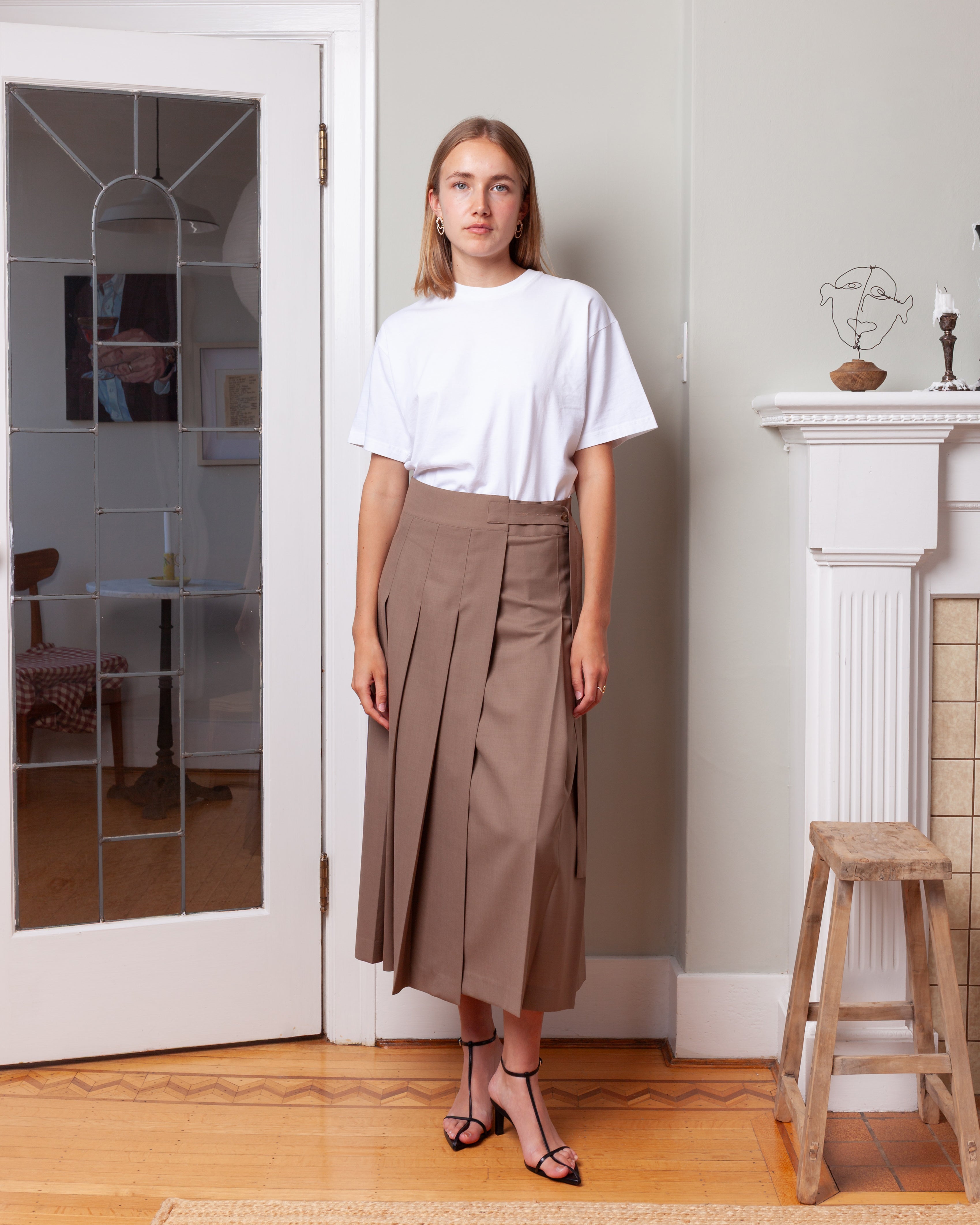 Rohe-Plisse Wrap Skirt - Khaki-Skirts-Boboli-Vancouver-Canada