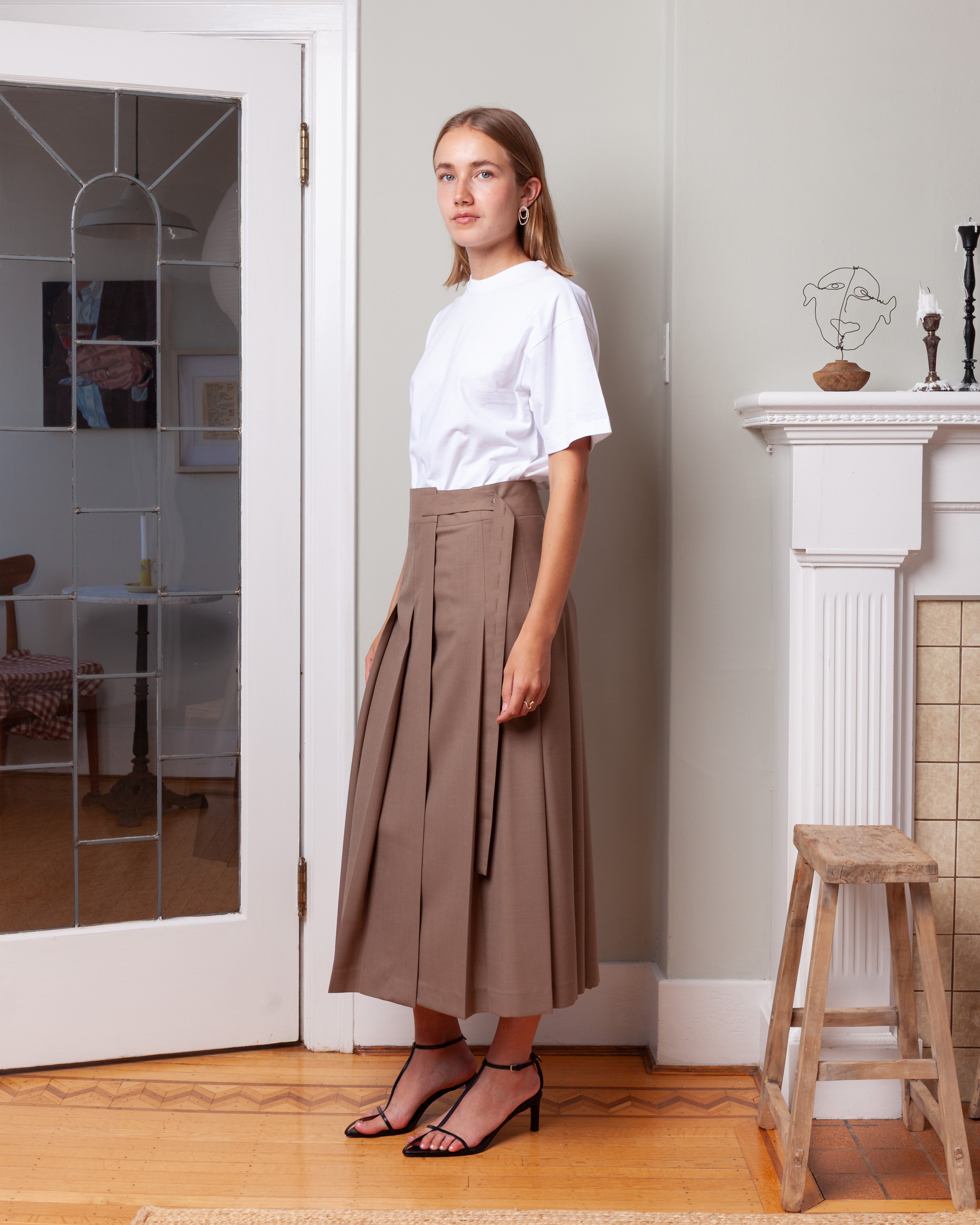 Rohe-Plisse Wrap Skirt - Khaki-Skirts-Boboli-Vancouver-Canada