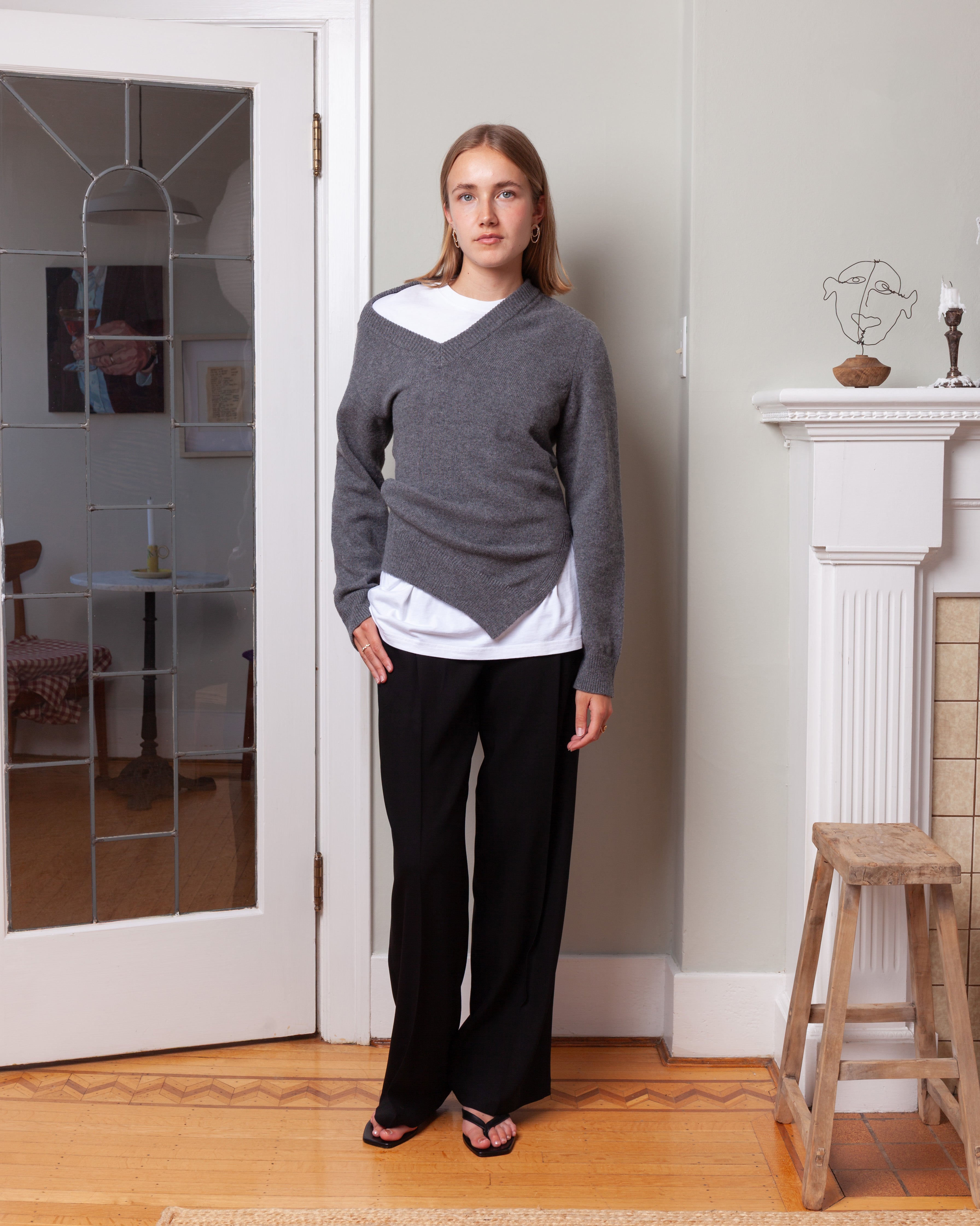 Rohe-Two-way Deconstructed Jumper - Mid Grey Melange-Sweaters-Boboli-Vancouver-Canada