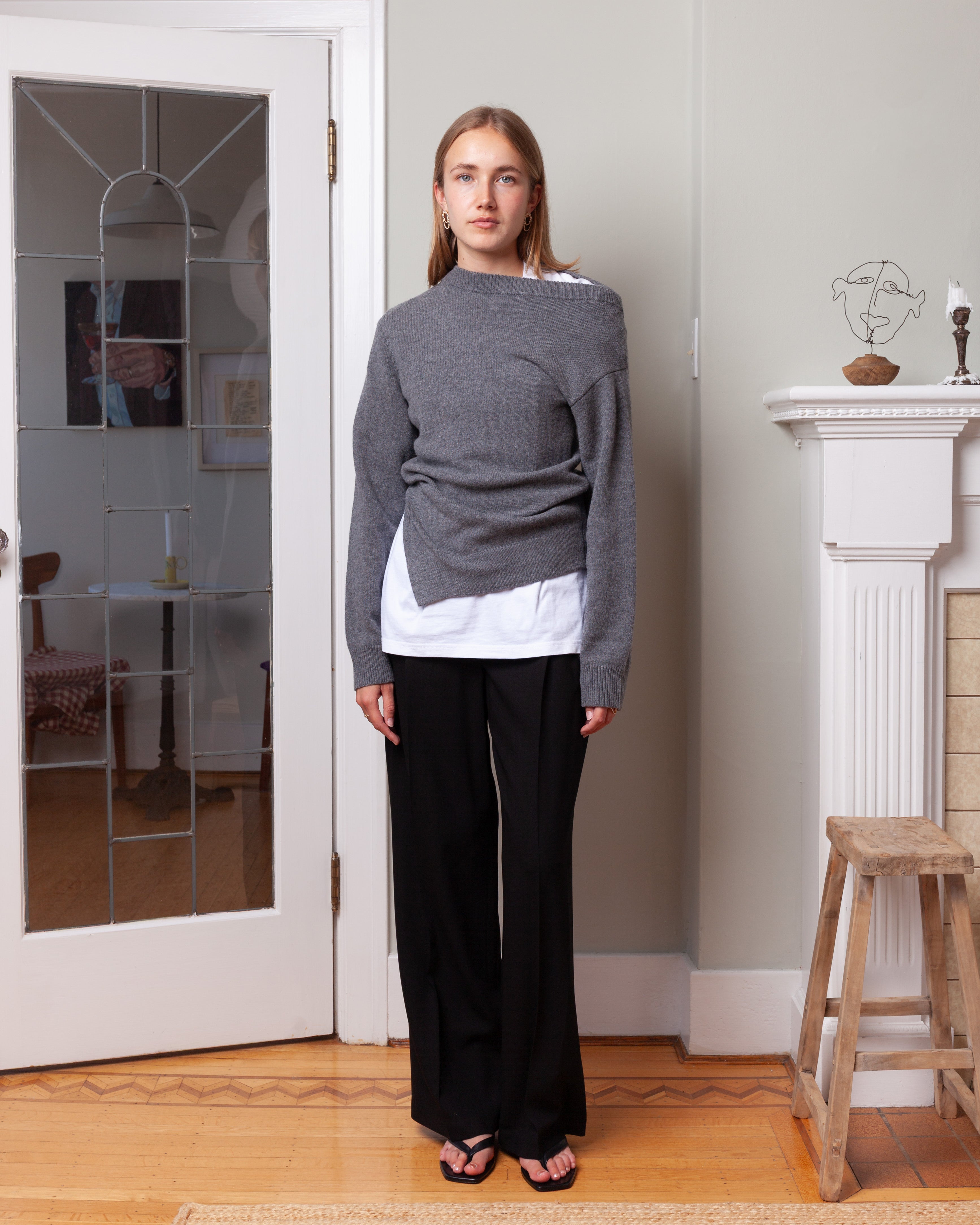 Rohe-Two-way Deconstructed Jumper - Mid Grey Melange-Sweaters-Boboli-Vancouver-Canada