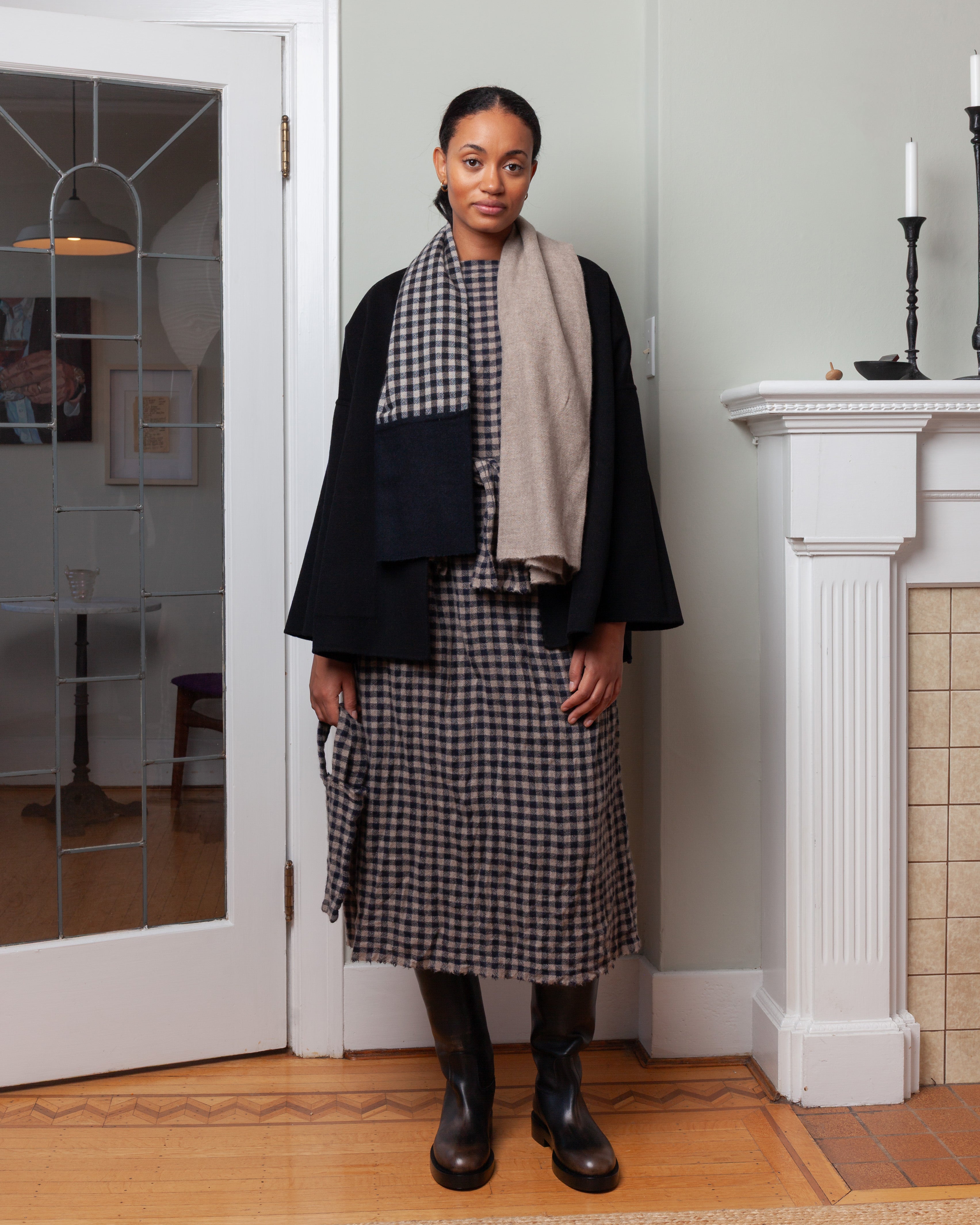 Daniela Gregis-Half Shawl - Natural/Check-Tops-Boboli-Vancouver-Canada