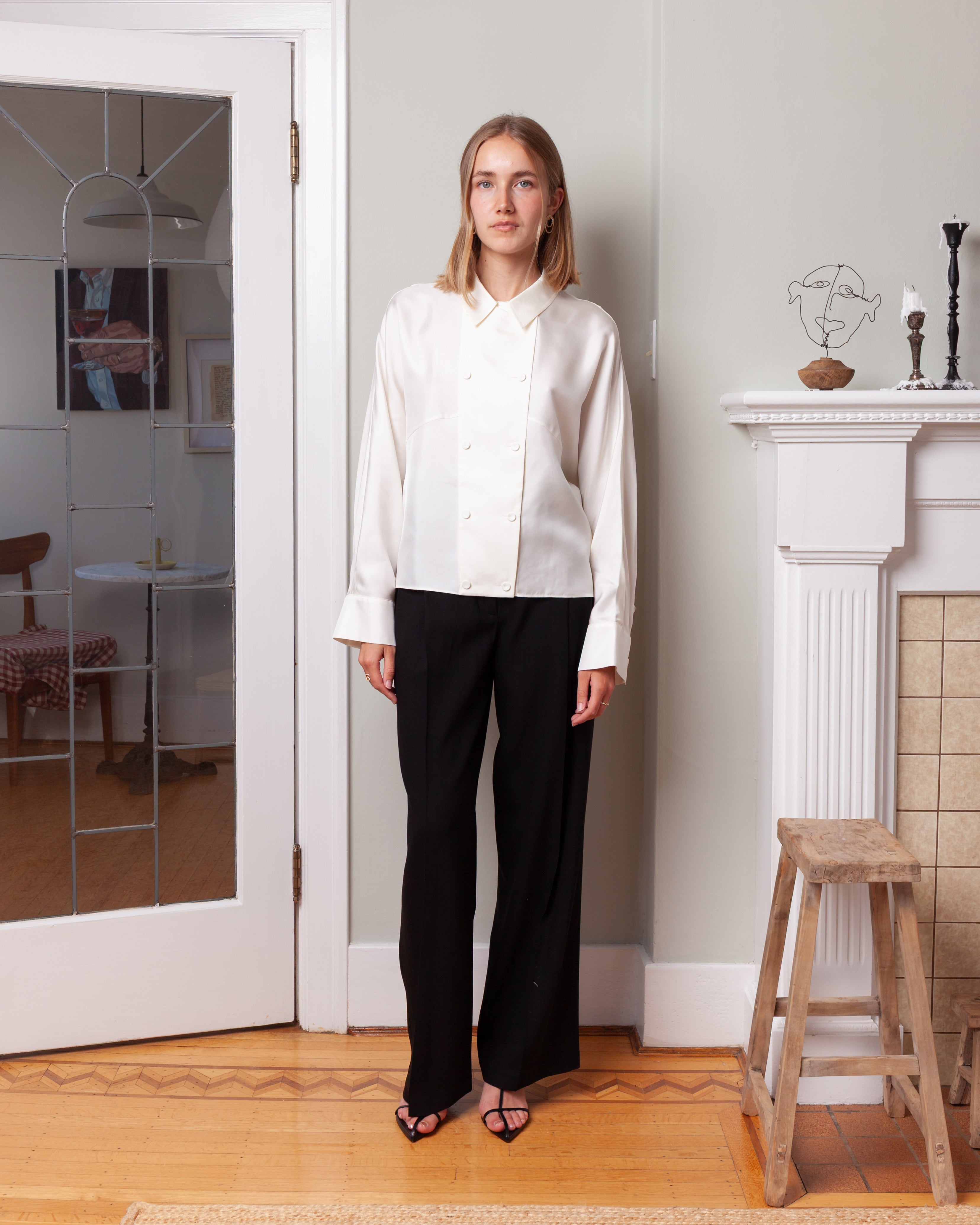 Rohe-Relaxed Fit Button Down Top - Cream-Tops-Boboli-Vancouver-Canada