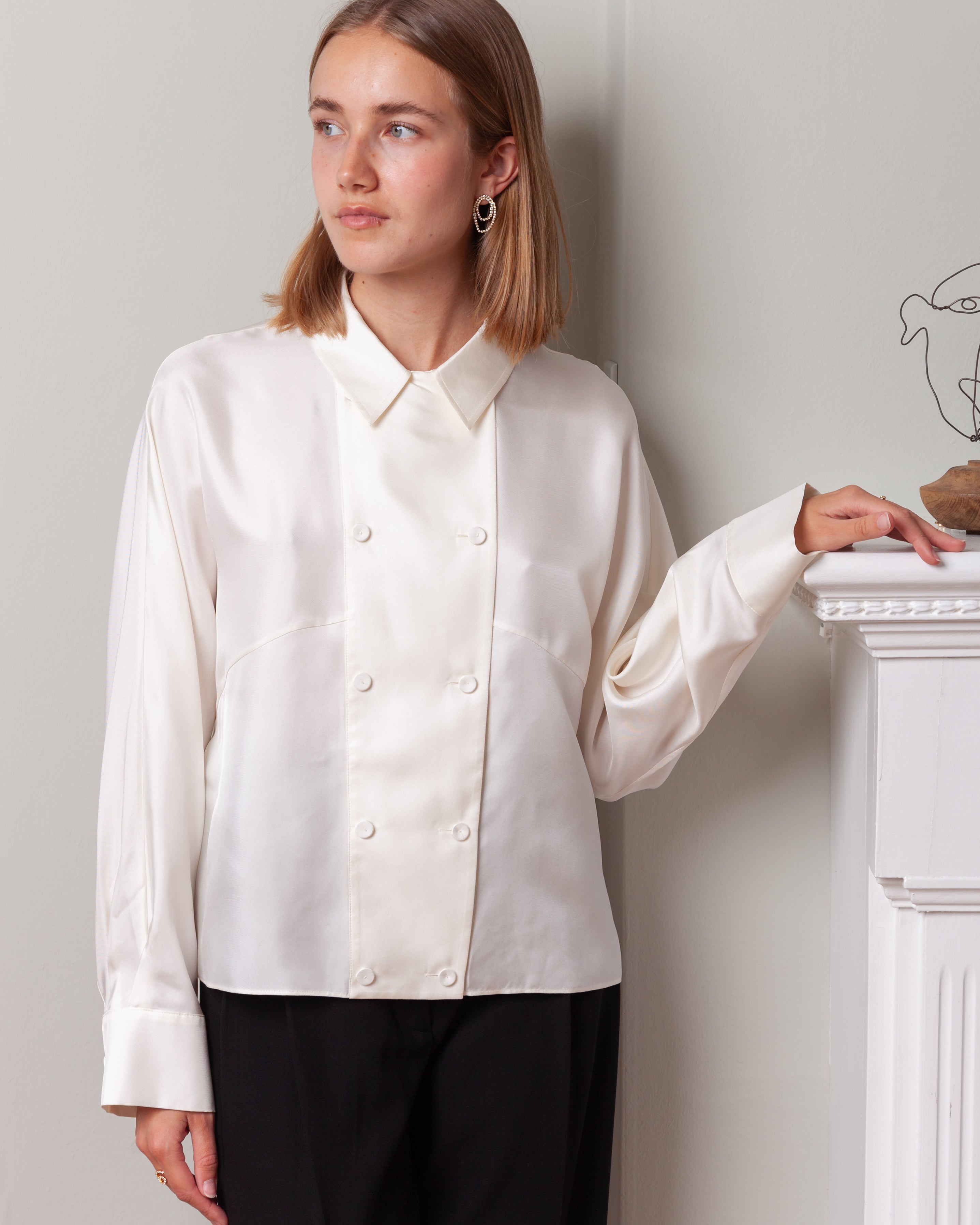 Rohe-Relaxed Fit Button Down Top - Cream-Tops-Boboli-Vancouver-Canada