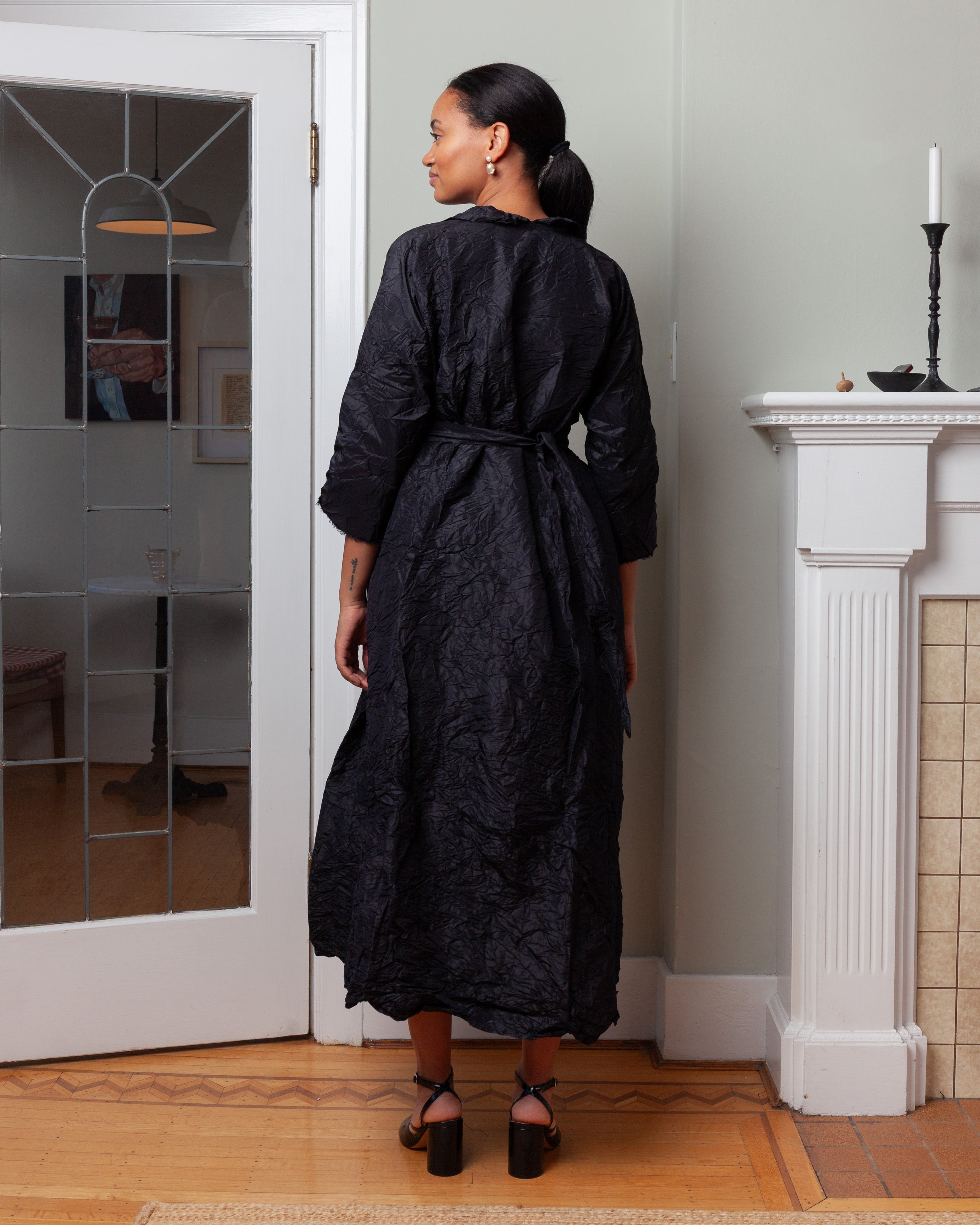 Daniela Gregis-Washed Long Wedge Collar Coat - Black-Coats-Boboli-Vancouver-Canada