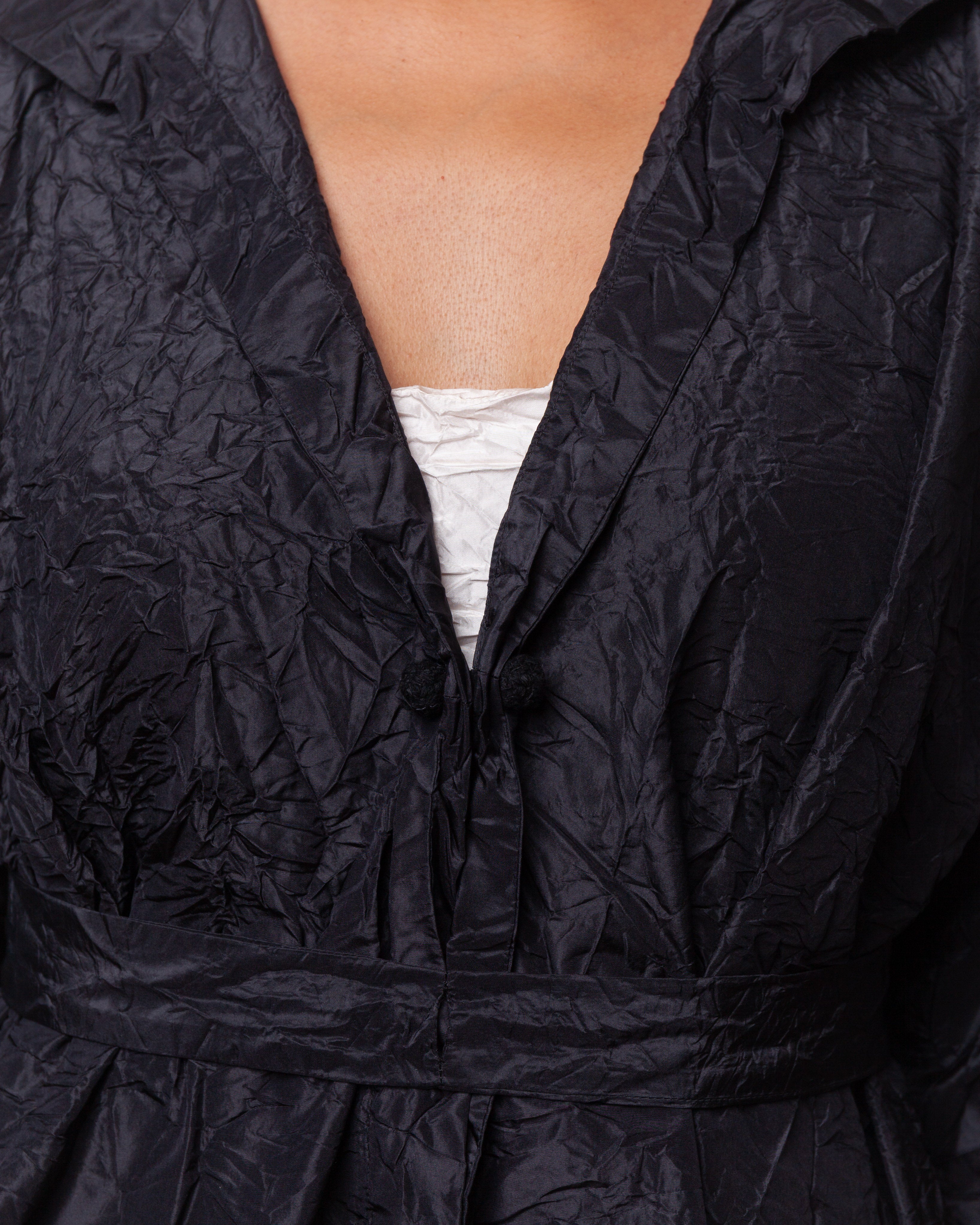 Daniela Gregis-Washed Long Wedge Collar Coat - Black-Coats-Boboli-Vancouver-Canada