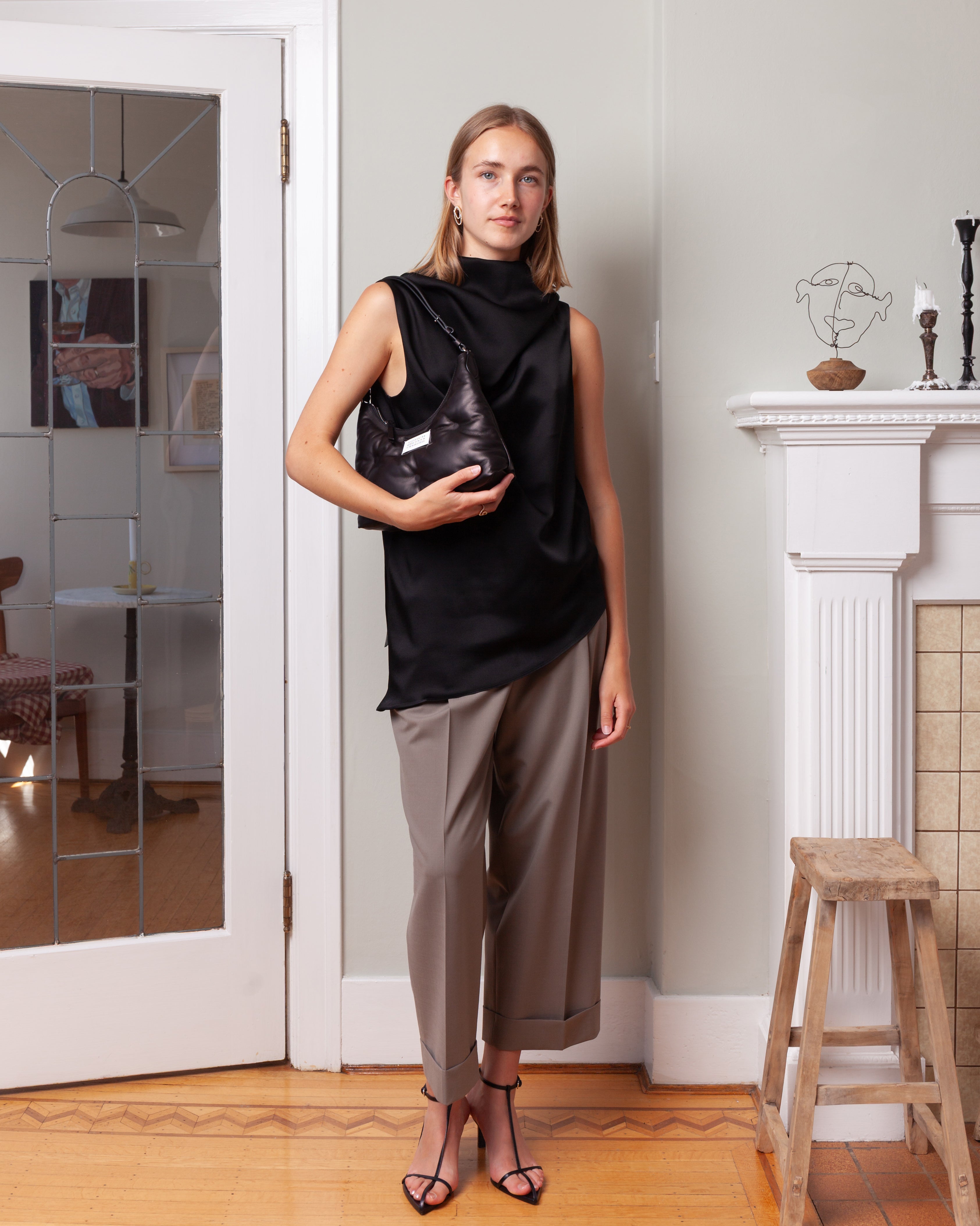 High Waist Turn-Up Trousers - Taupe