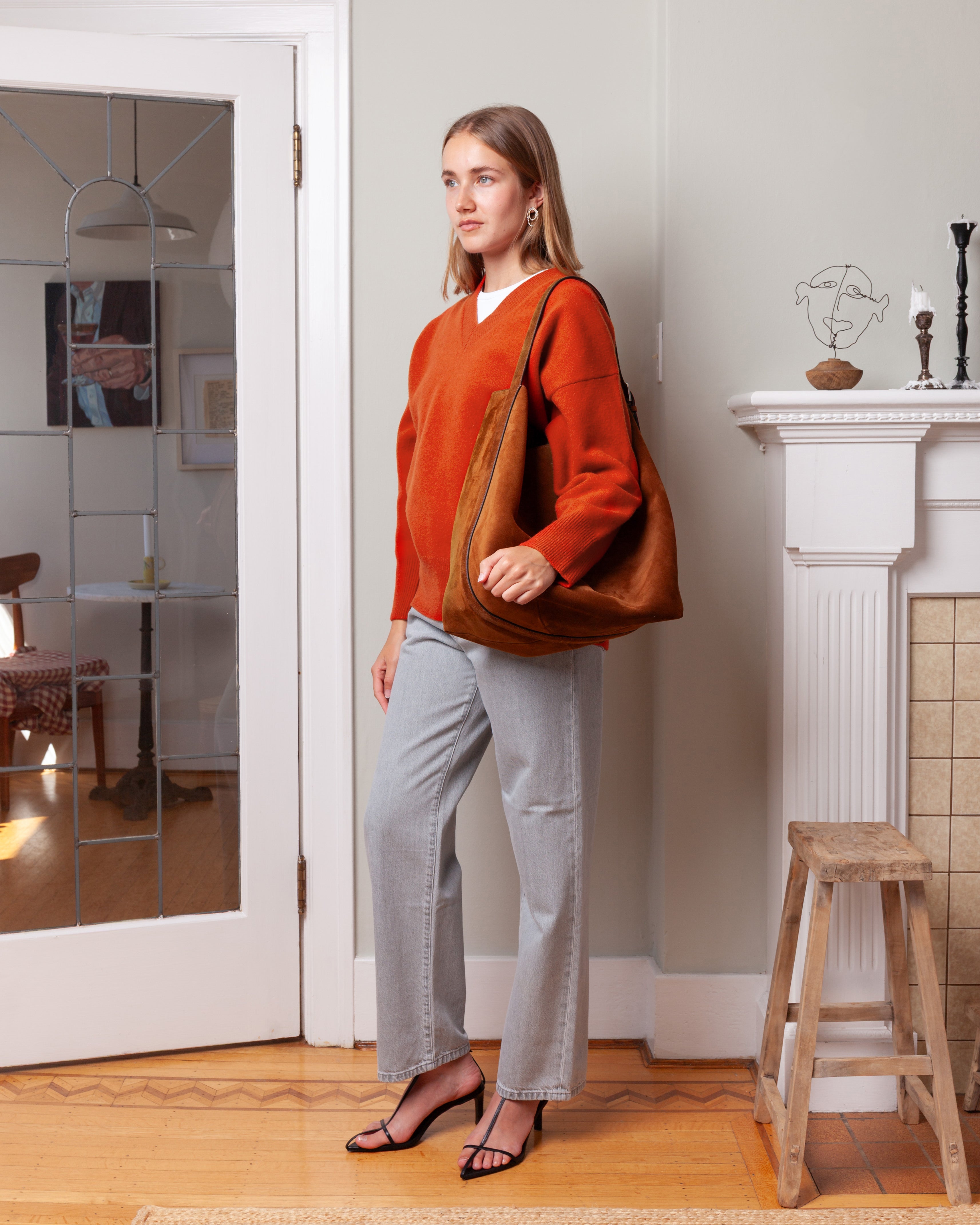 V-Neck Knitted Jumper - Burnt Orange