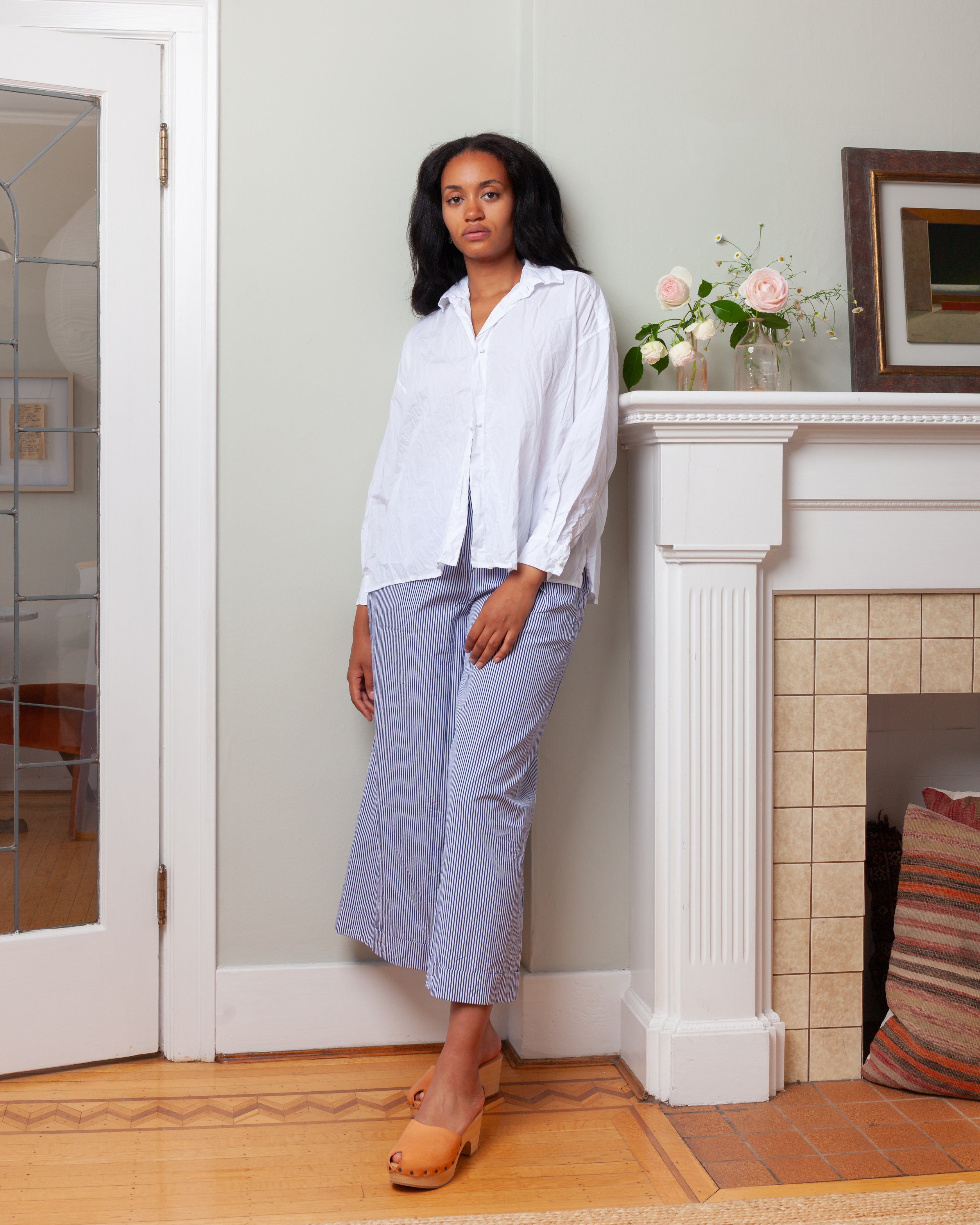 Daniela Gregis-Pantalone Trousers Pigiama Tasche Lavato - White Blue Stripes-Pants-Boboli-Vancouver-Canada