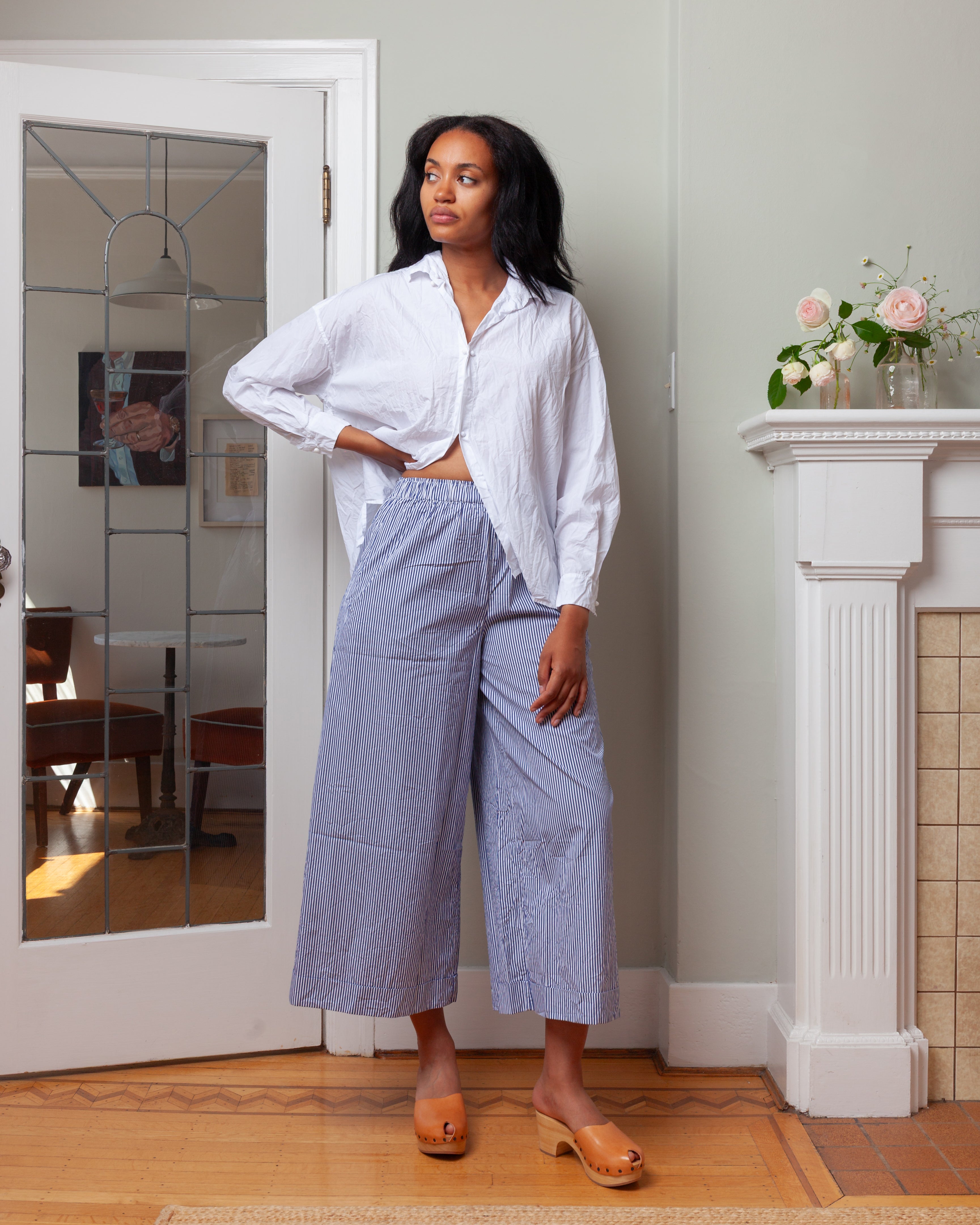 Daniela Gregis-Pantalone Trousers Pigiama Tasche Lavato - White Blue Stripes-Pants-Boboli-Vancouver-Canada