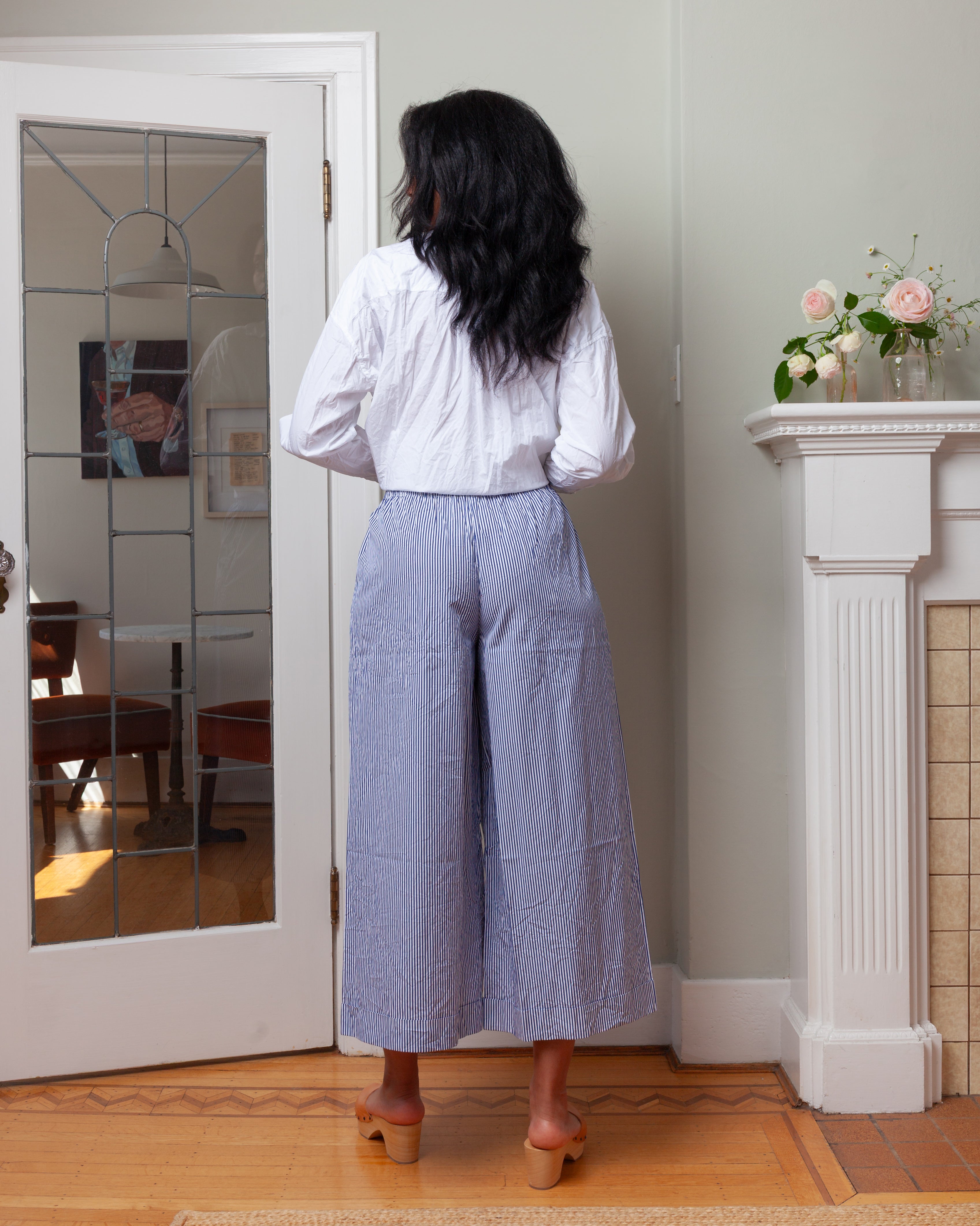 Daniela Gregis-Pantalone Trousers Pigiama Tasche Lavato - White Blue Stripes-Pants-Boboli-Vancouver-Canada