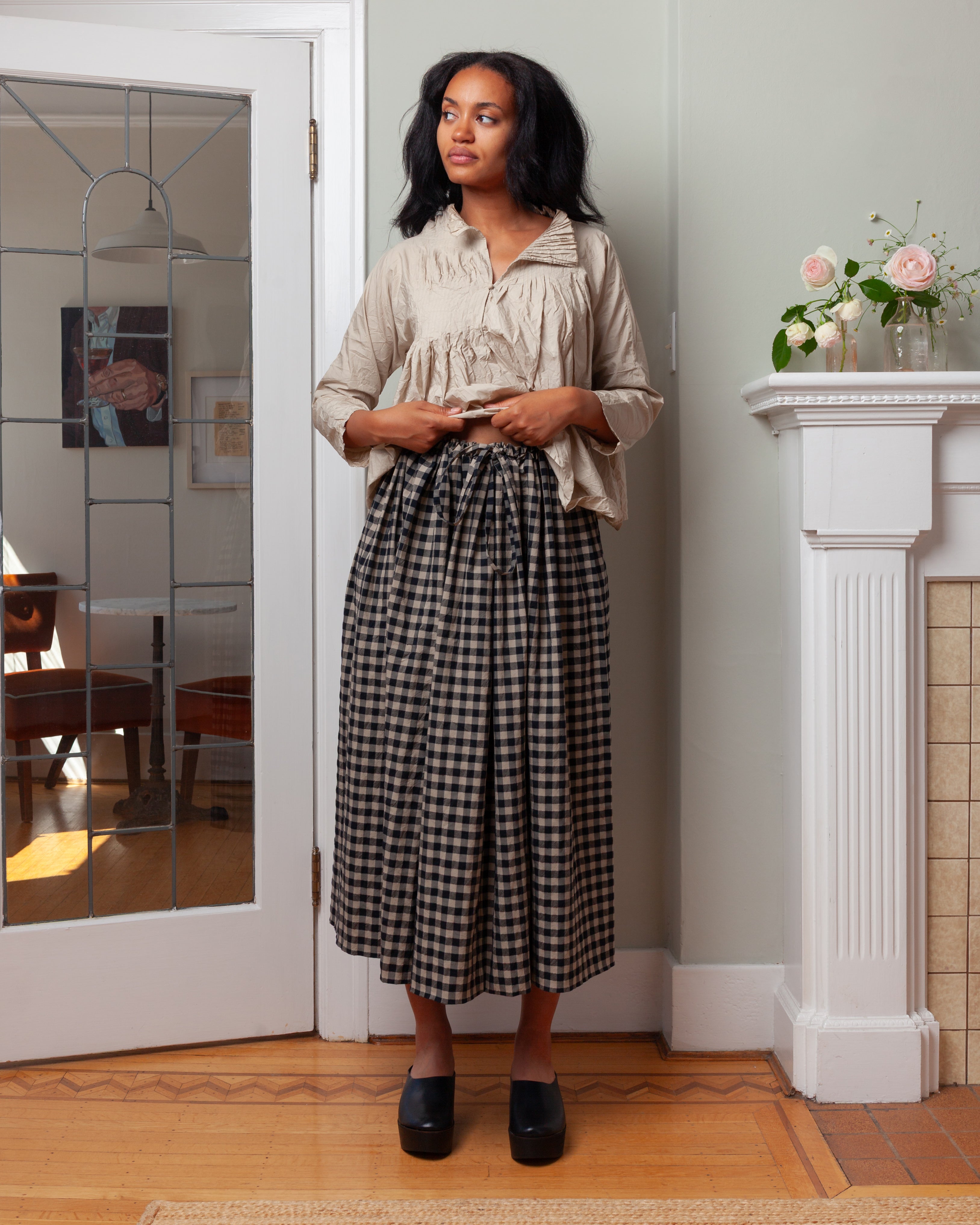 Daniela Gregis-Gonna Skirt Coulisse 90 - Black Natural Check-Skirts-Boboli-Vancouver-Canada