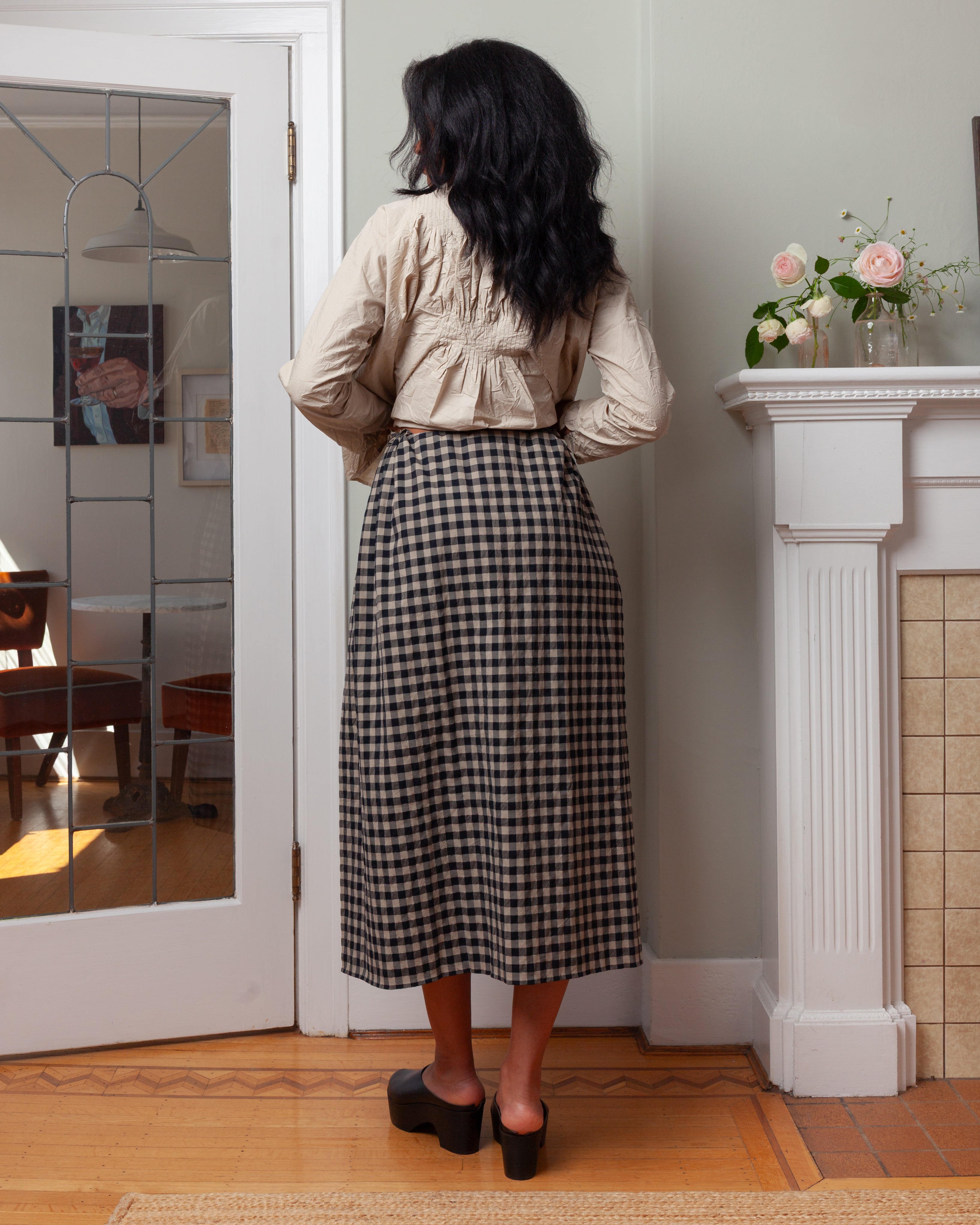 Daniela Gregis-Gonna Skirt Coulisse 90 - Black Natural Check-Skirts-Boboli-Vancouver-Canada