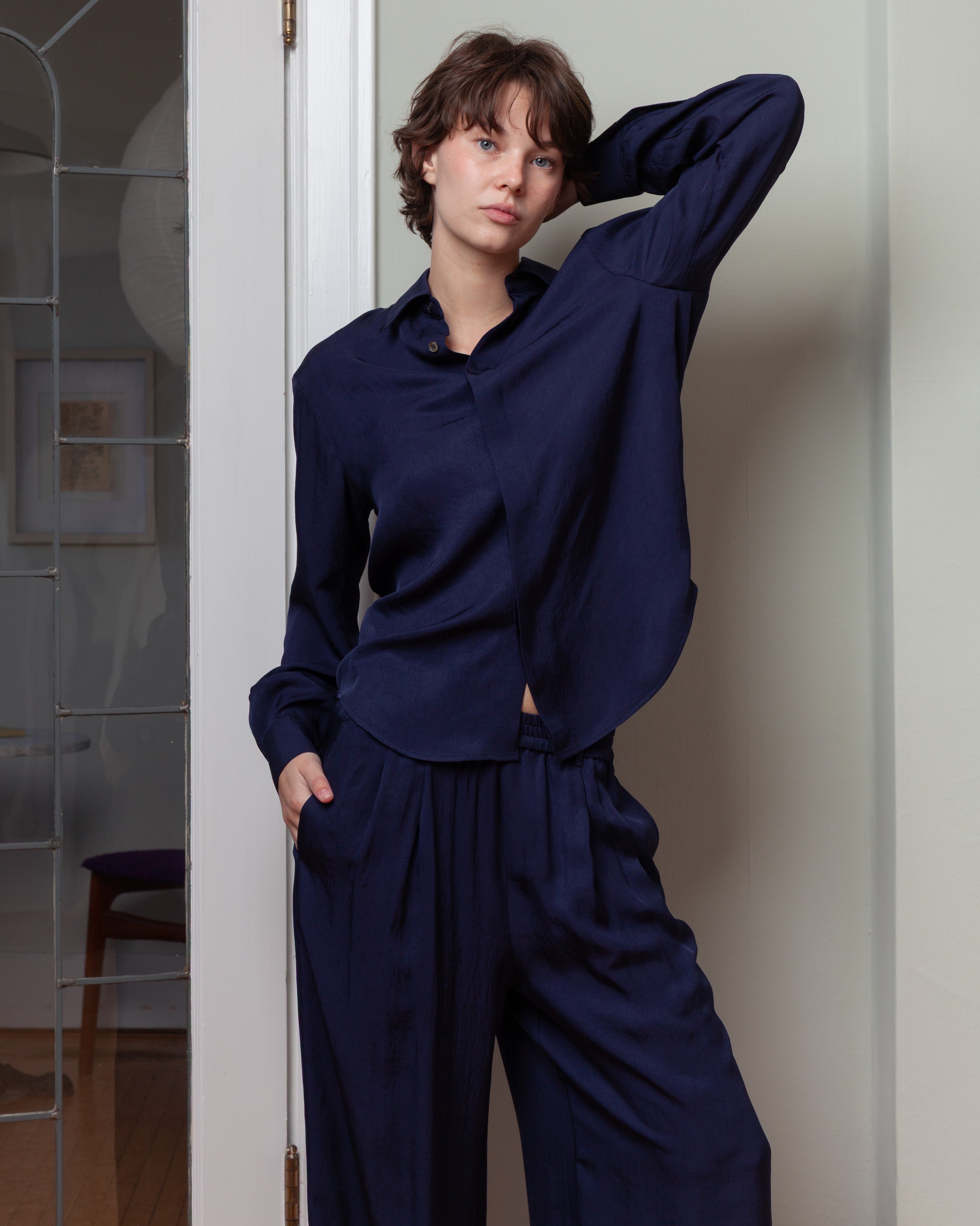 Vis A Vis-Lightweight Bright Twill Button Down - Navy-Shirts-Boboli-Vancouver-Canada