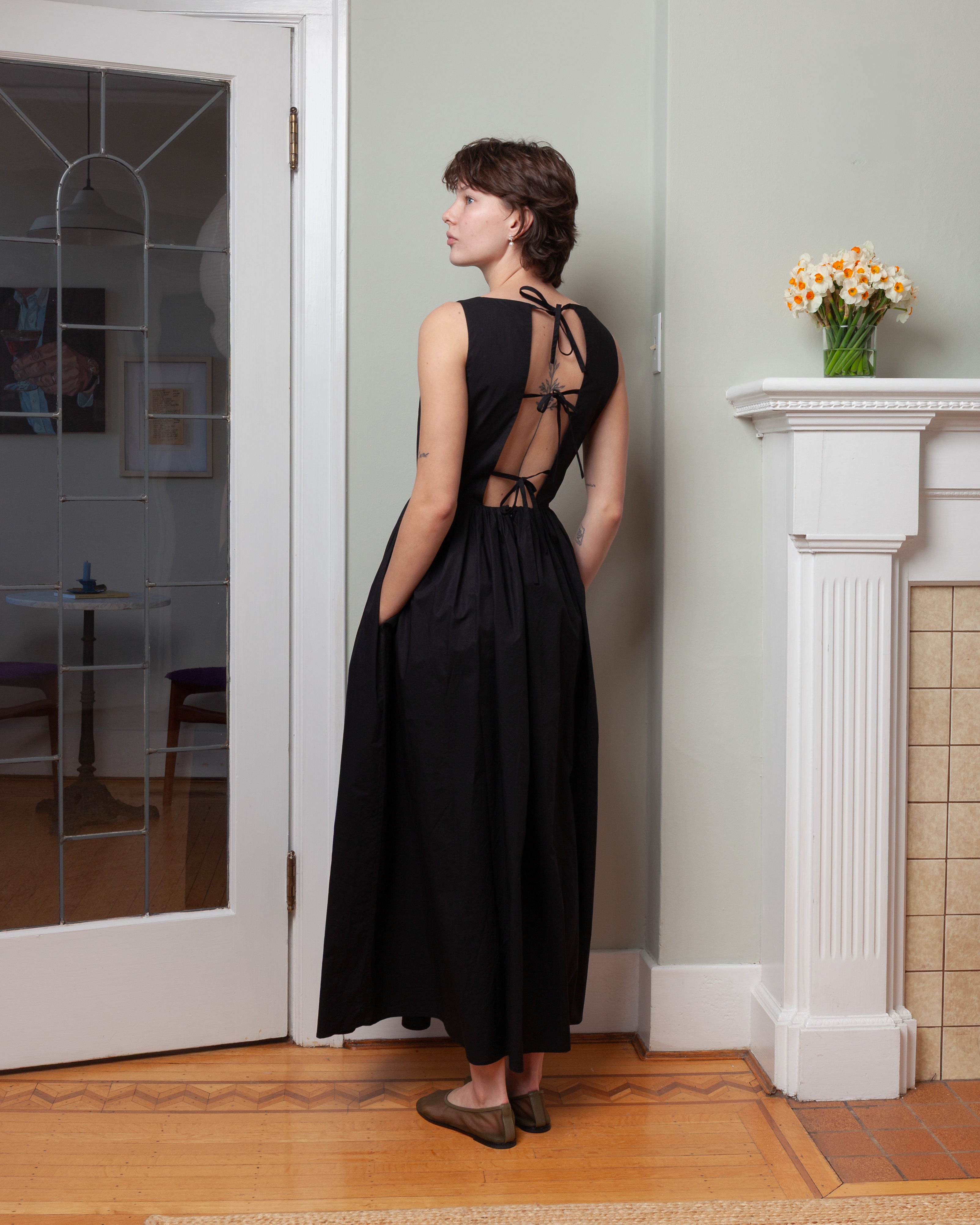 Vis A Vis-Cotton Tie Back Dress - Black-Dresses-Boboli-Vancouver-Canada