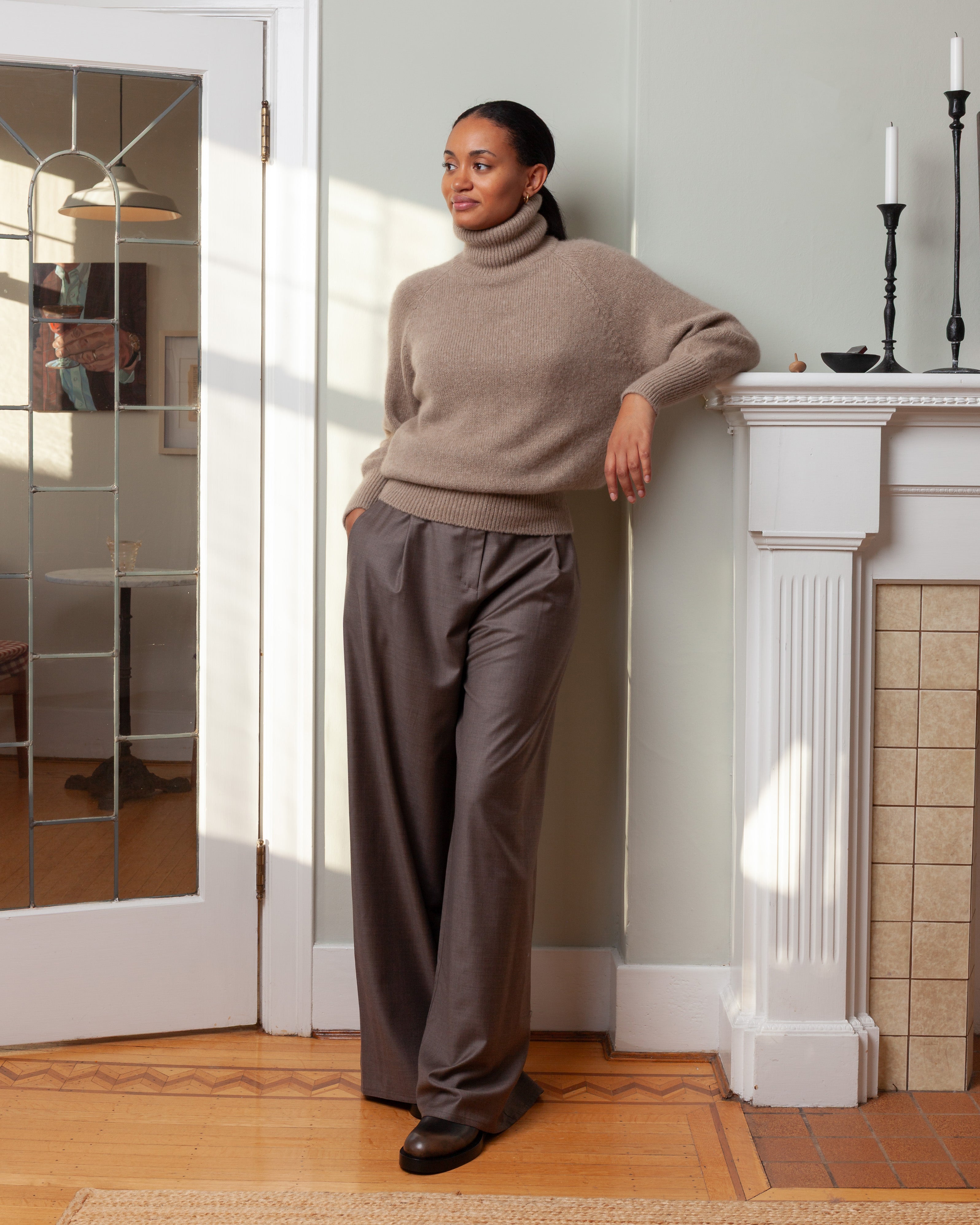 T-Neck Raglan Sweater w/Band Sleeve - Desert