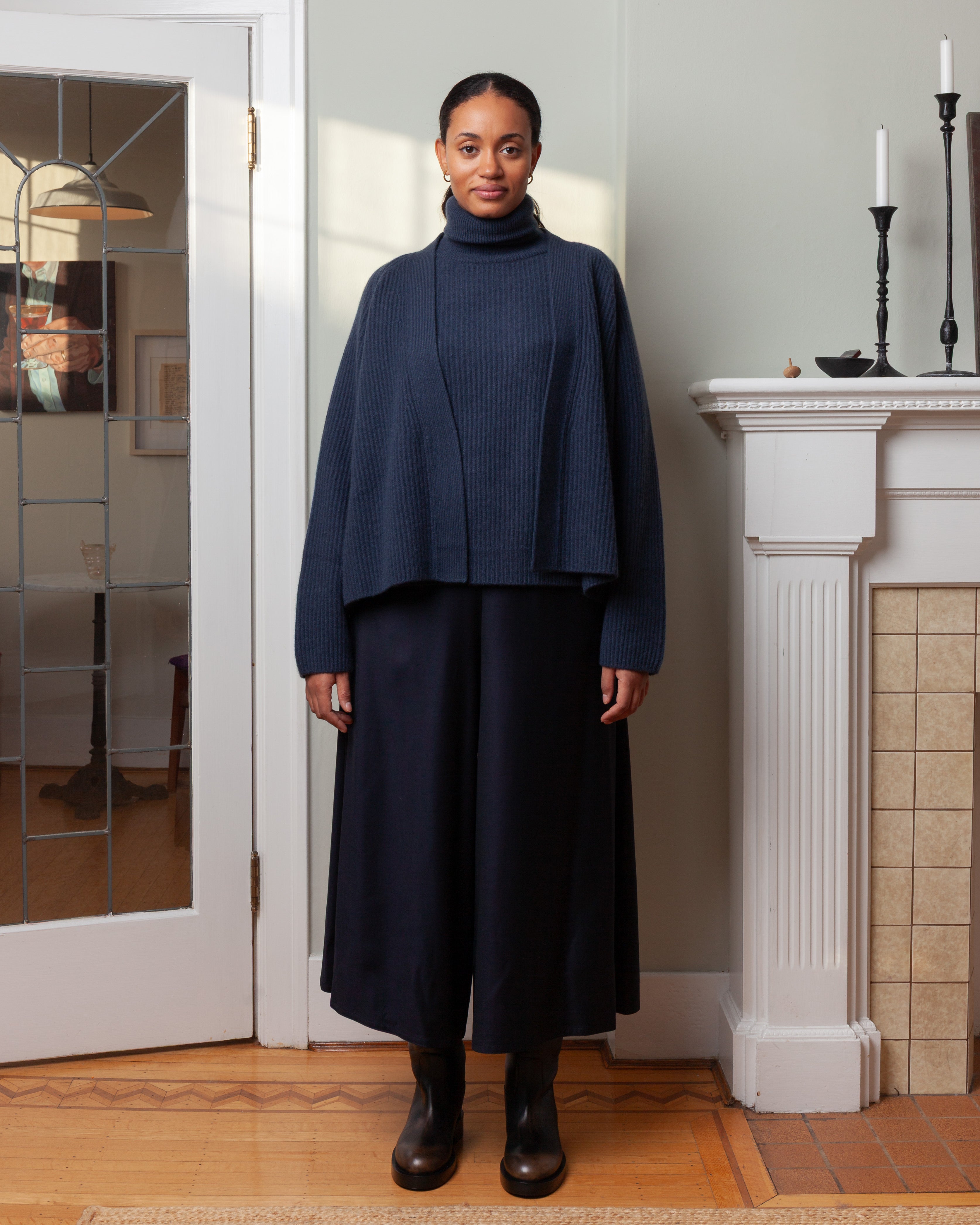 Short Ribbed Raglan Cardigan - Pacific