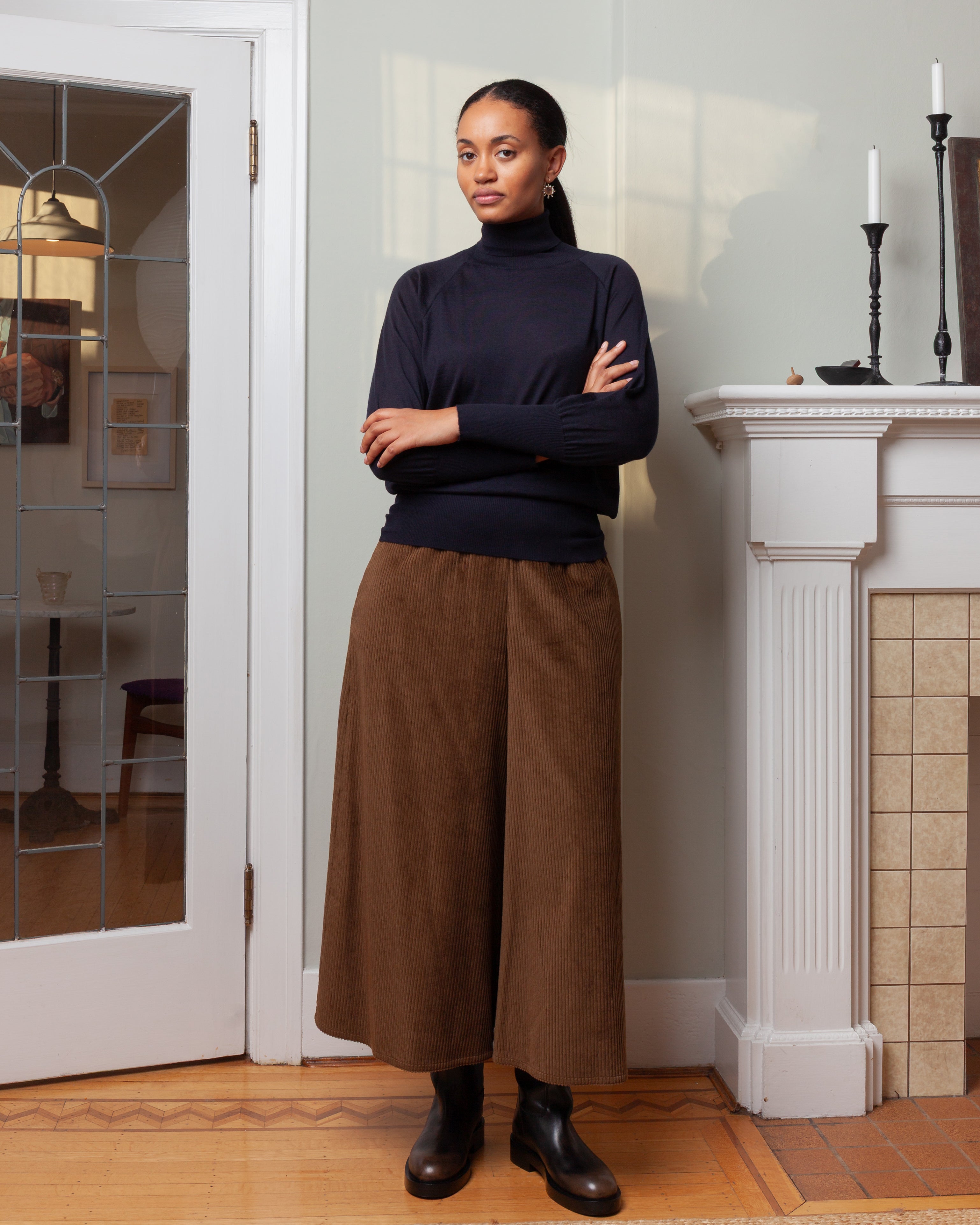 Cashmere T-Neck Raglan Sweater - Midnight