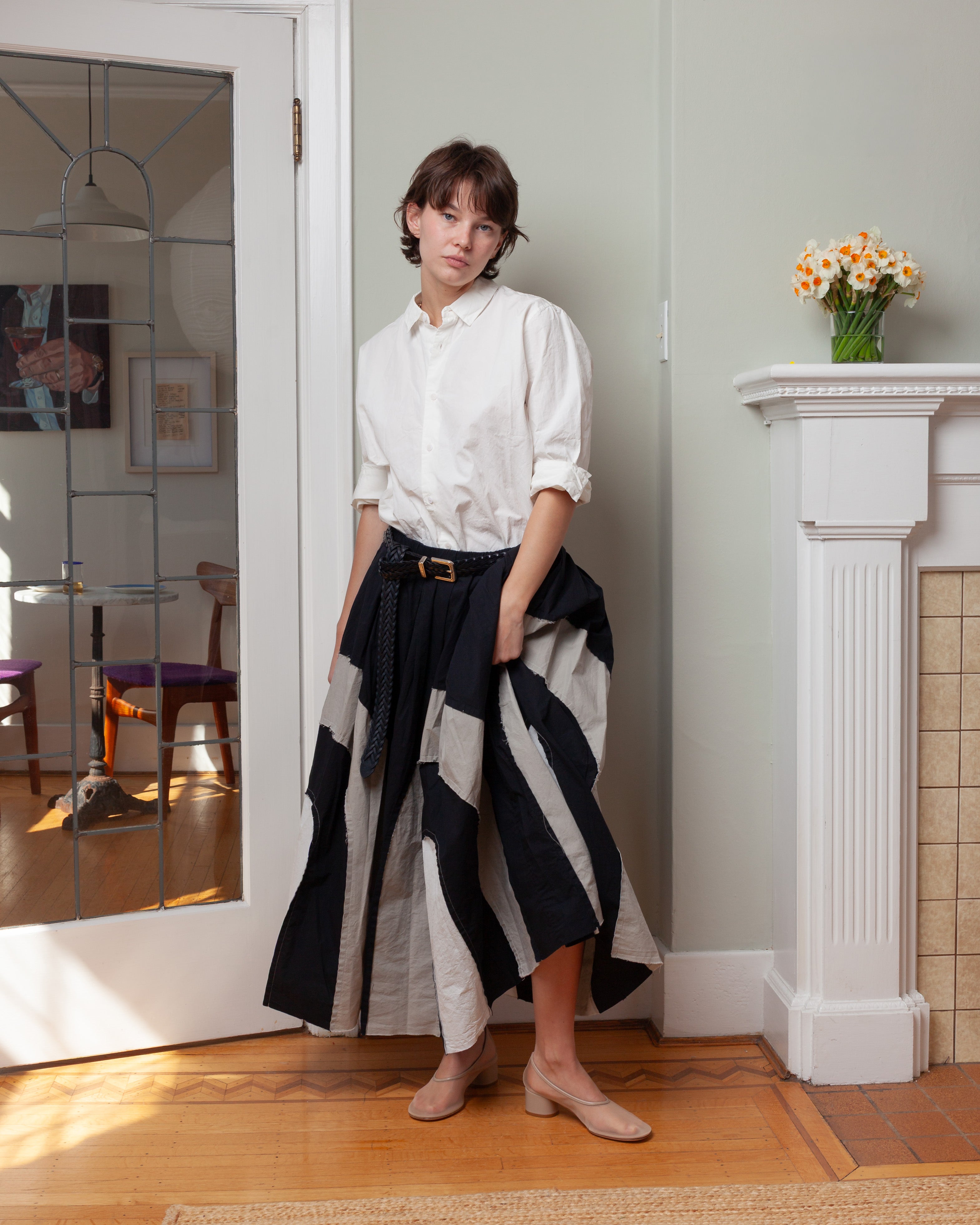 Casey Casey-Arch Skirt - Mixed Fabrics - Black-Skirts-Boboli-Vancouver-Canada