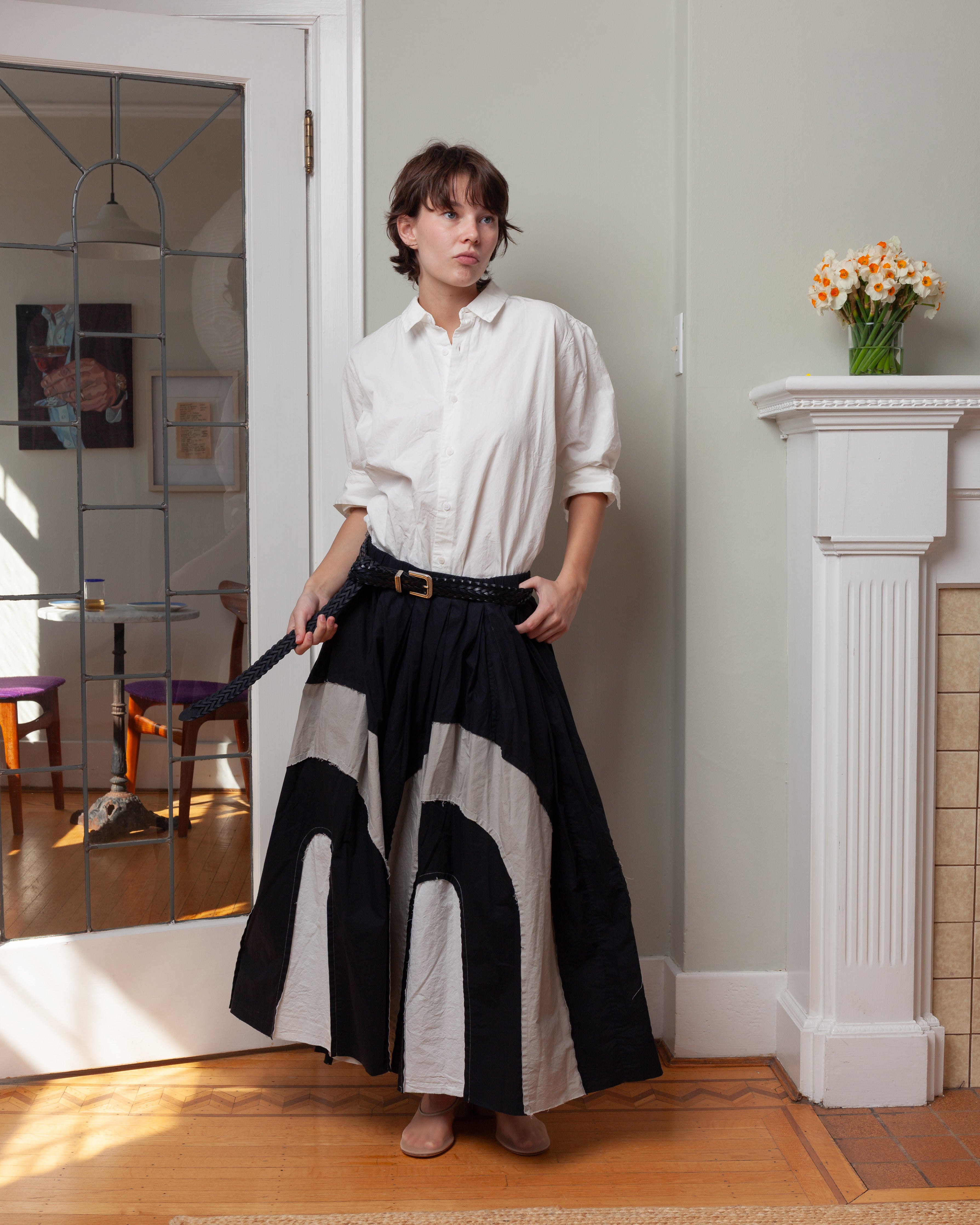 Casey Casey-Arch Skirt - Mixed Fabrics - Black-Skirts-Boboli-Vancouver-Canada