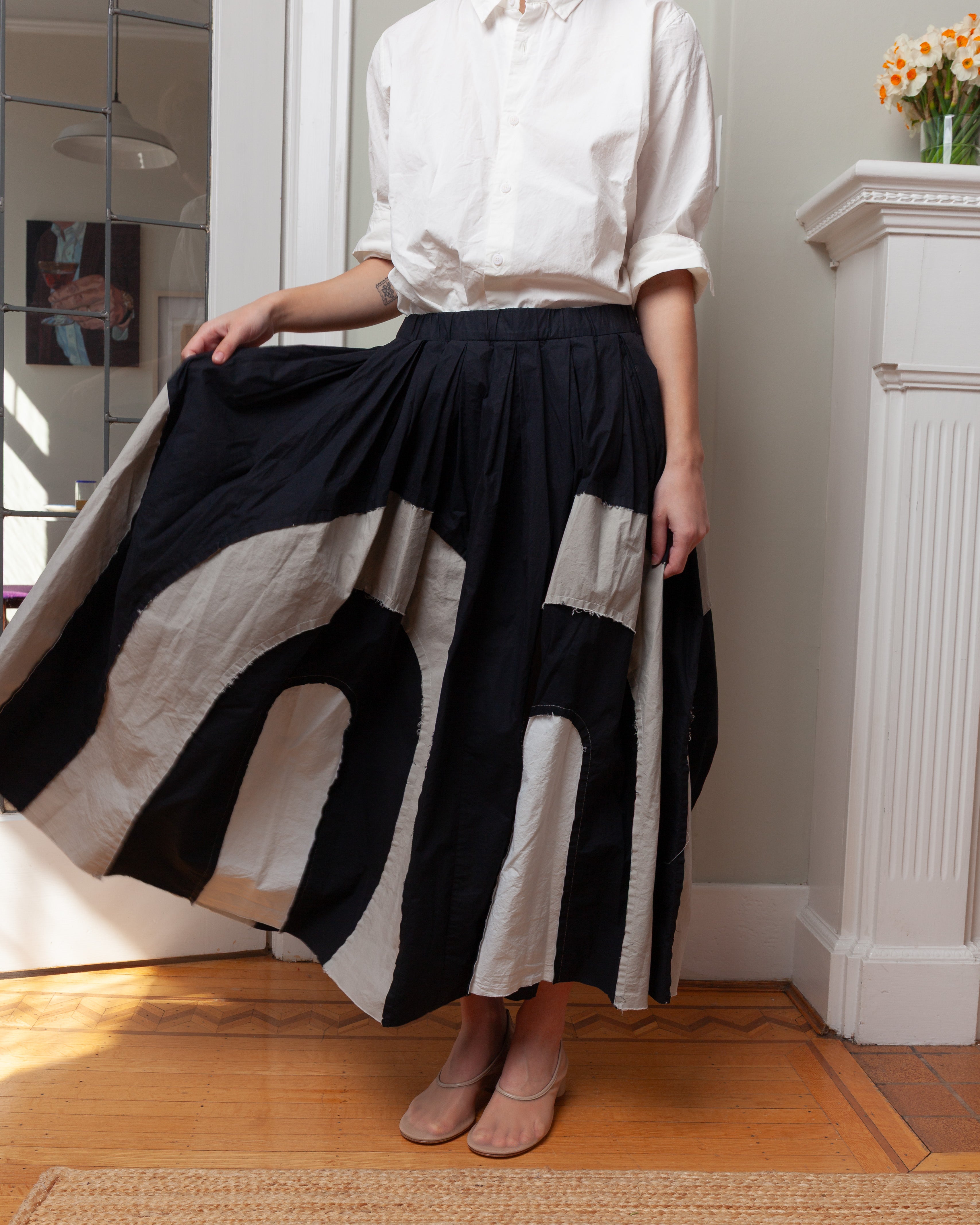 Casey Casey-Arch Skirt - Mixed Fabrics - Black-Skirts-Boboli-Vancouver-Canada