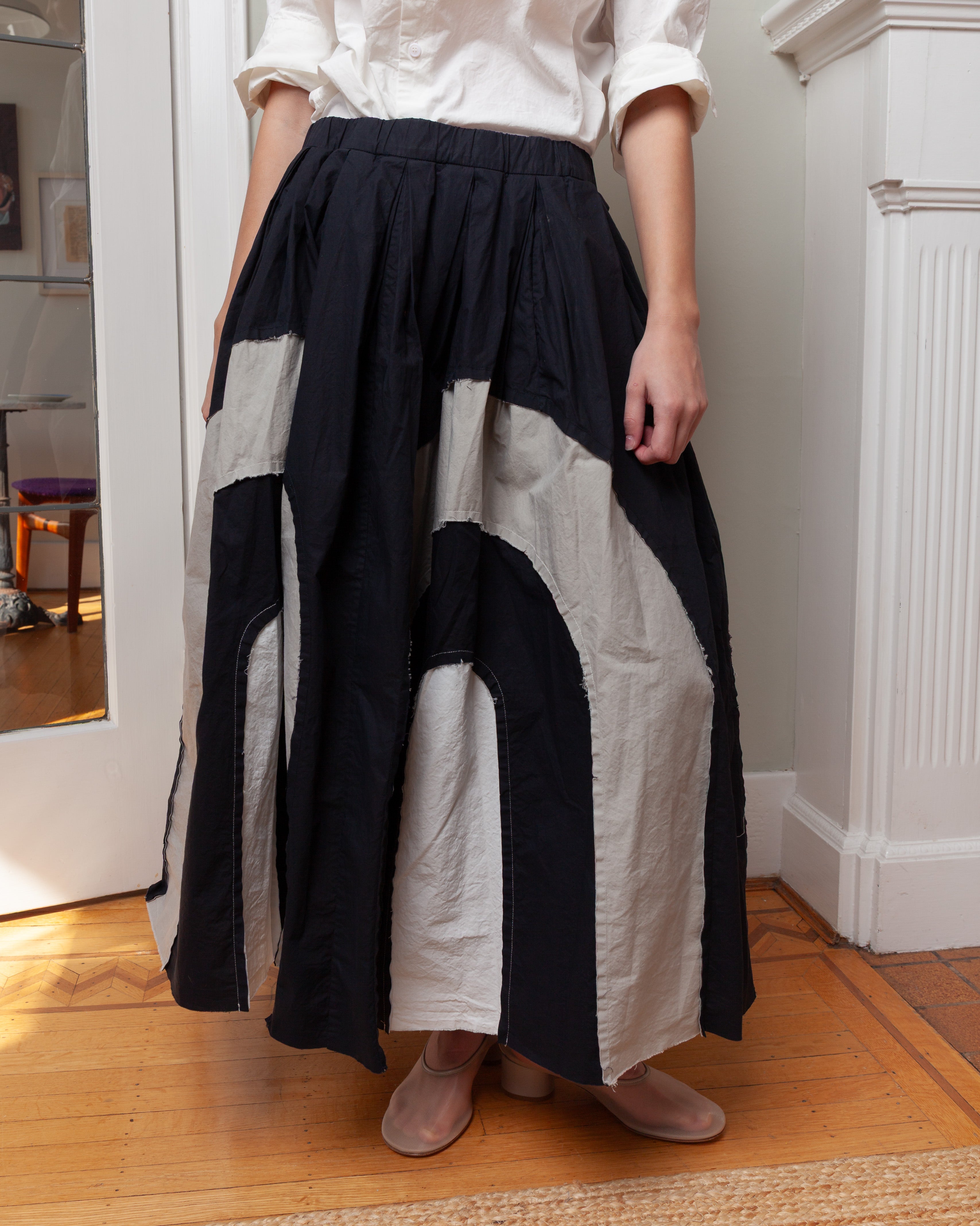 Casey Casey-Arch Skirt - Mixed Fabrics - Black-Skirts-Boboli-Vancouver-Canada