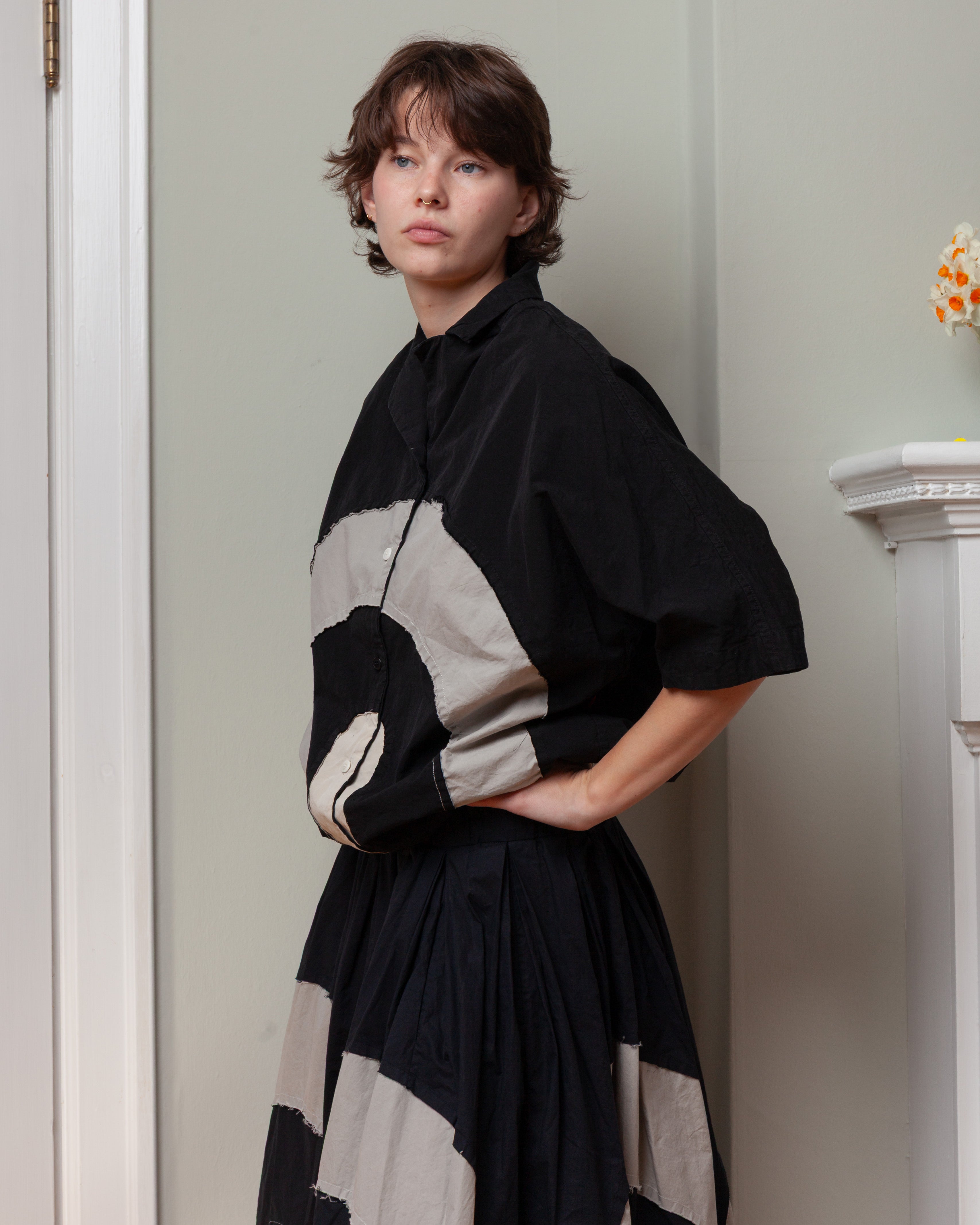 Casey Casey-Arch Shirt - Mixed Farbics - Black-Shirts-Boboli-Vancouver-Canada