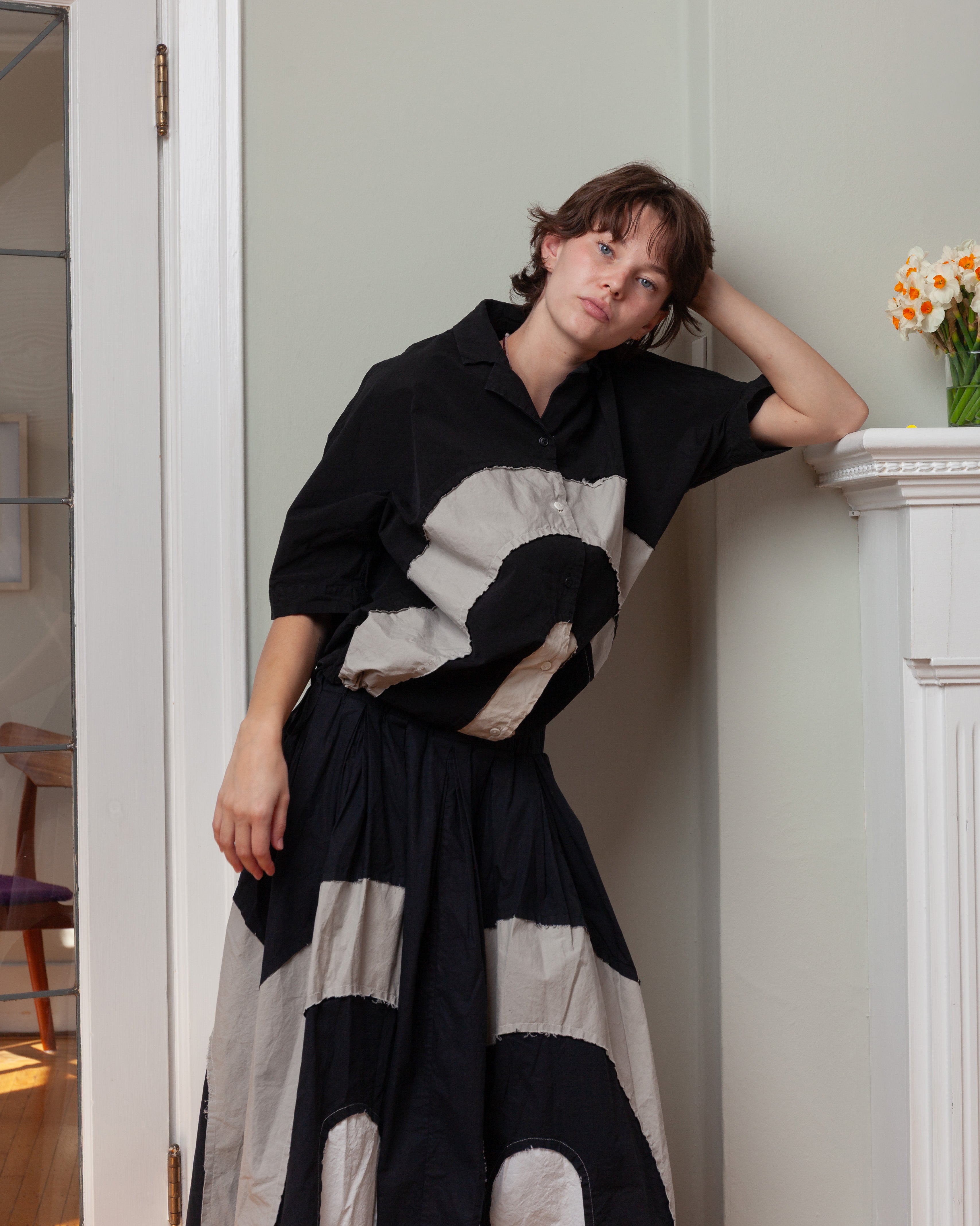 Casey Casey-Arch Shirt - Mixed Farbics - Black-Shirts-Boboli-Vancouver-Canada