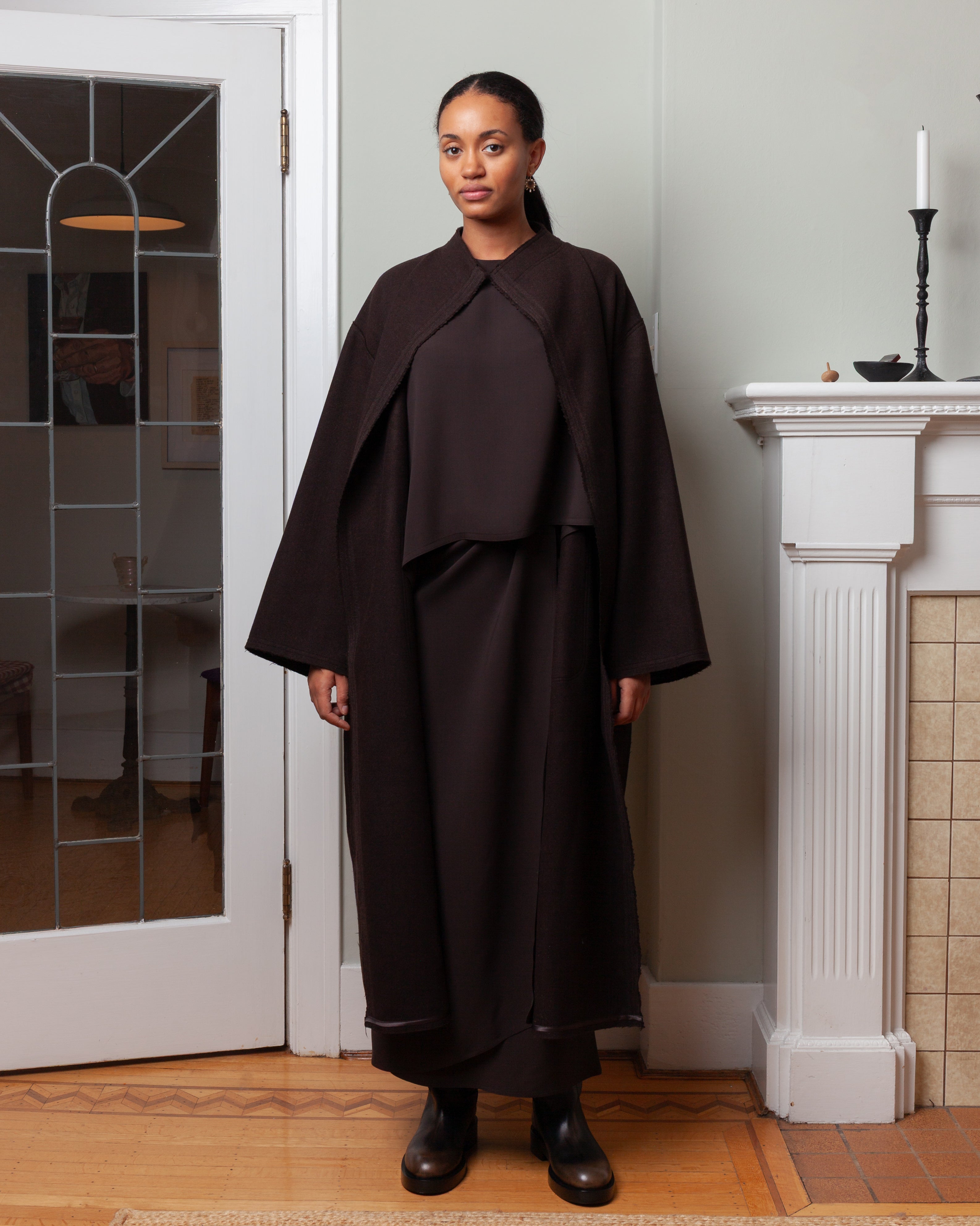 Patch Pocket Long Coat Panno Wool - Ebony