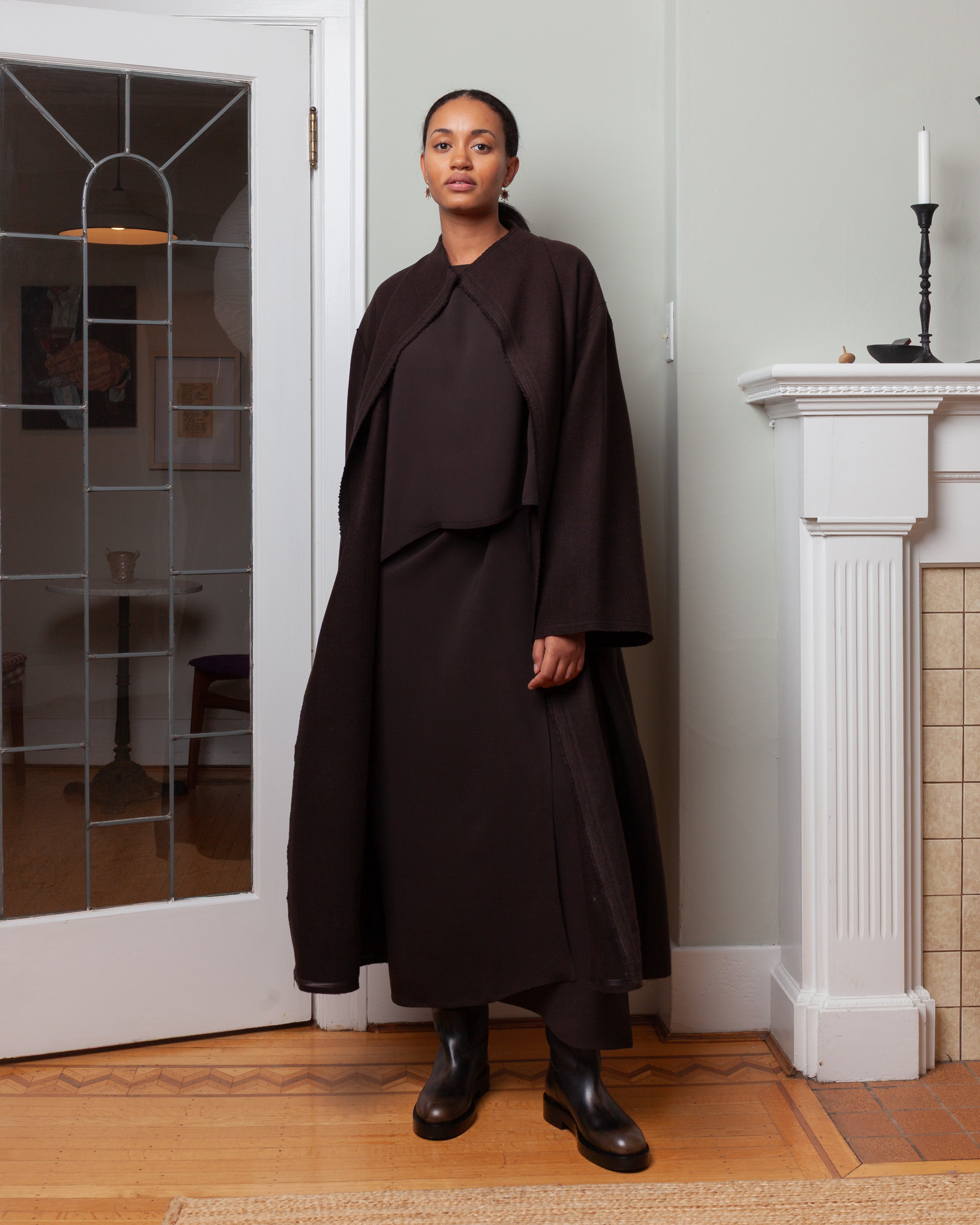 Patch Pocket Long Coat Panno Wool - Ebony