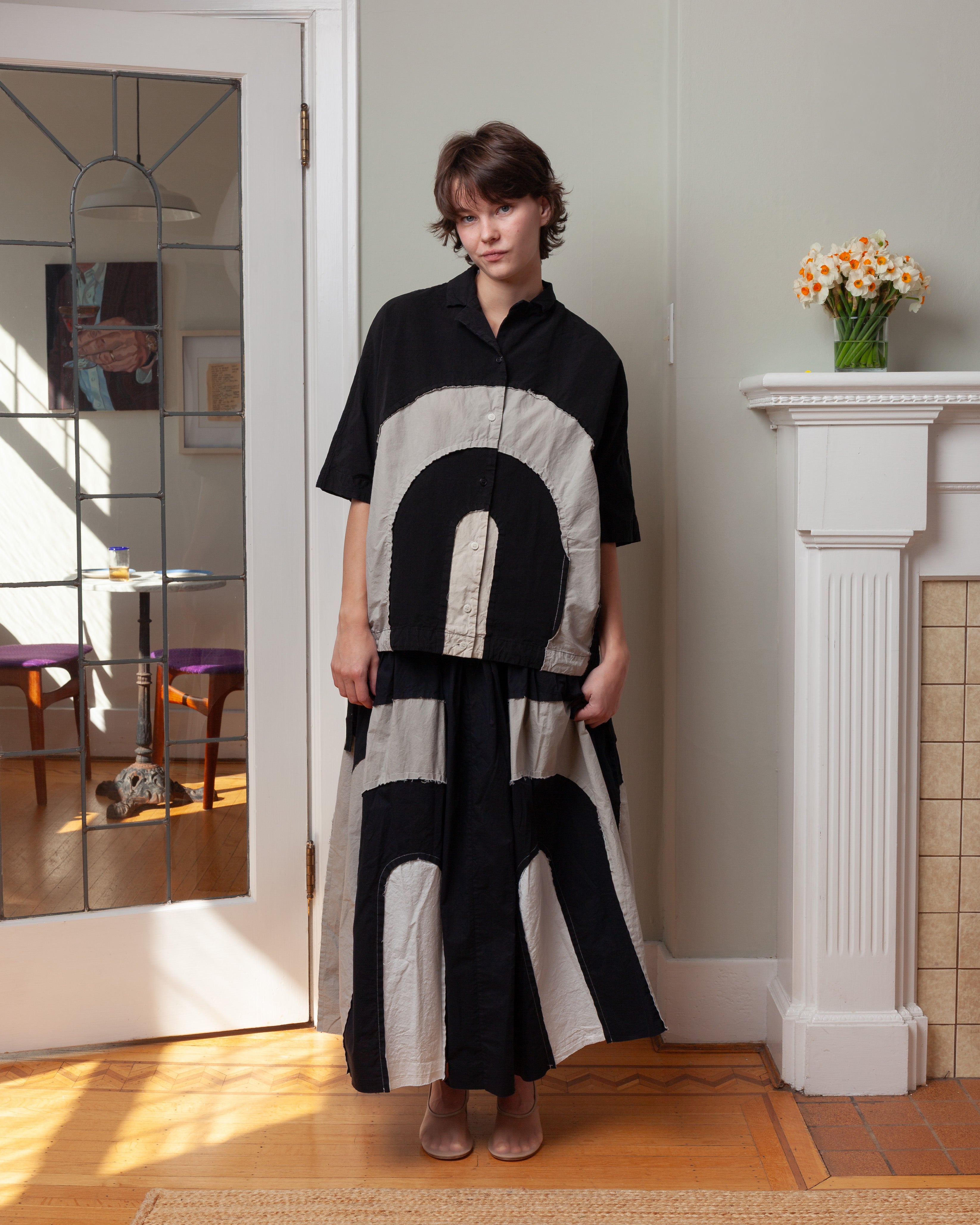 Casey Casey-Arch Shirt - Mixed Farbics - Black-Shirts-Boboli-Vancouver-Canada